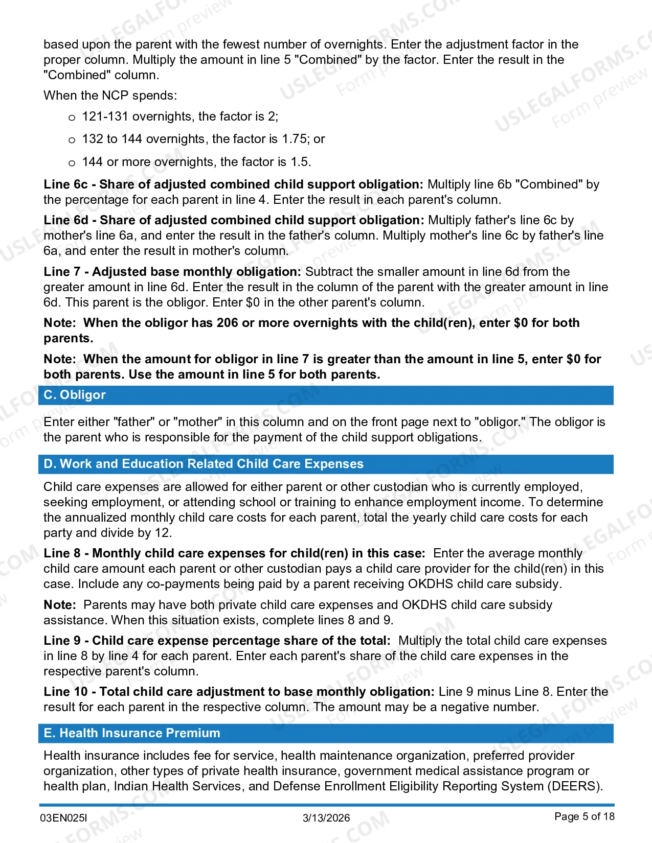 Preview Child Support Computation Instructions