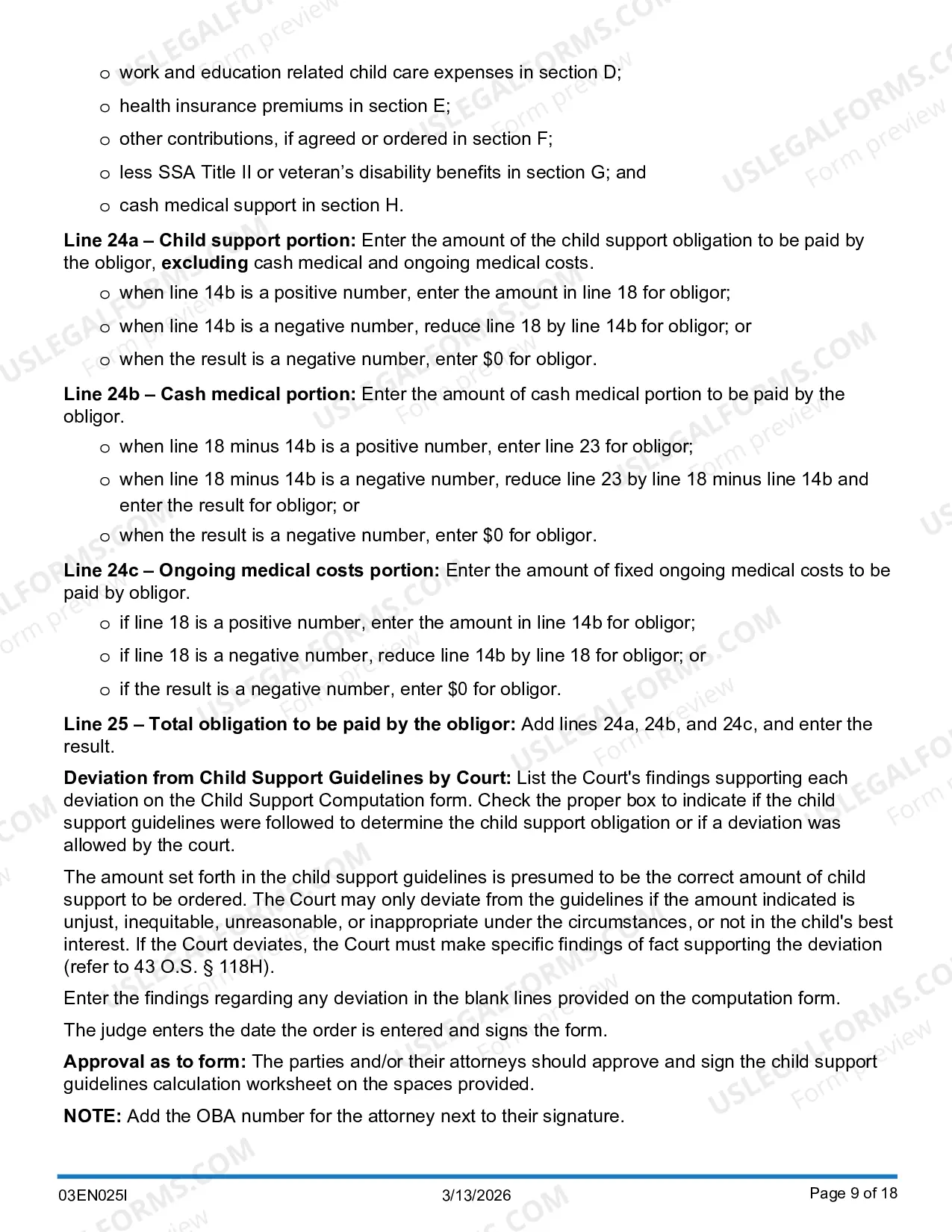 Preview Child Support Computation Instructions