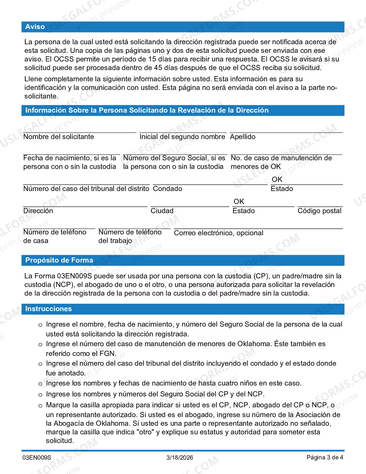Preview Solicitud para el Domicilio Registrado; Request for Address of Record
