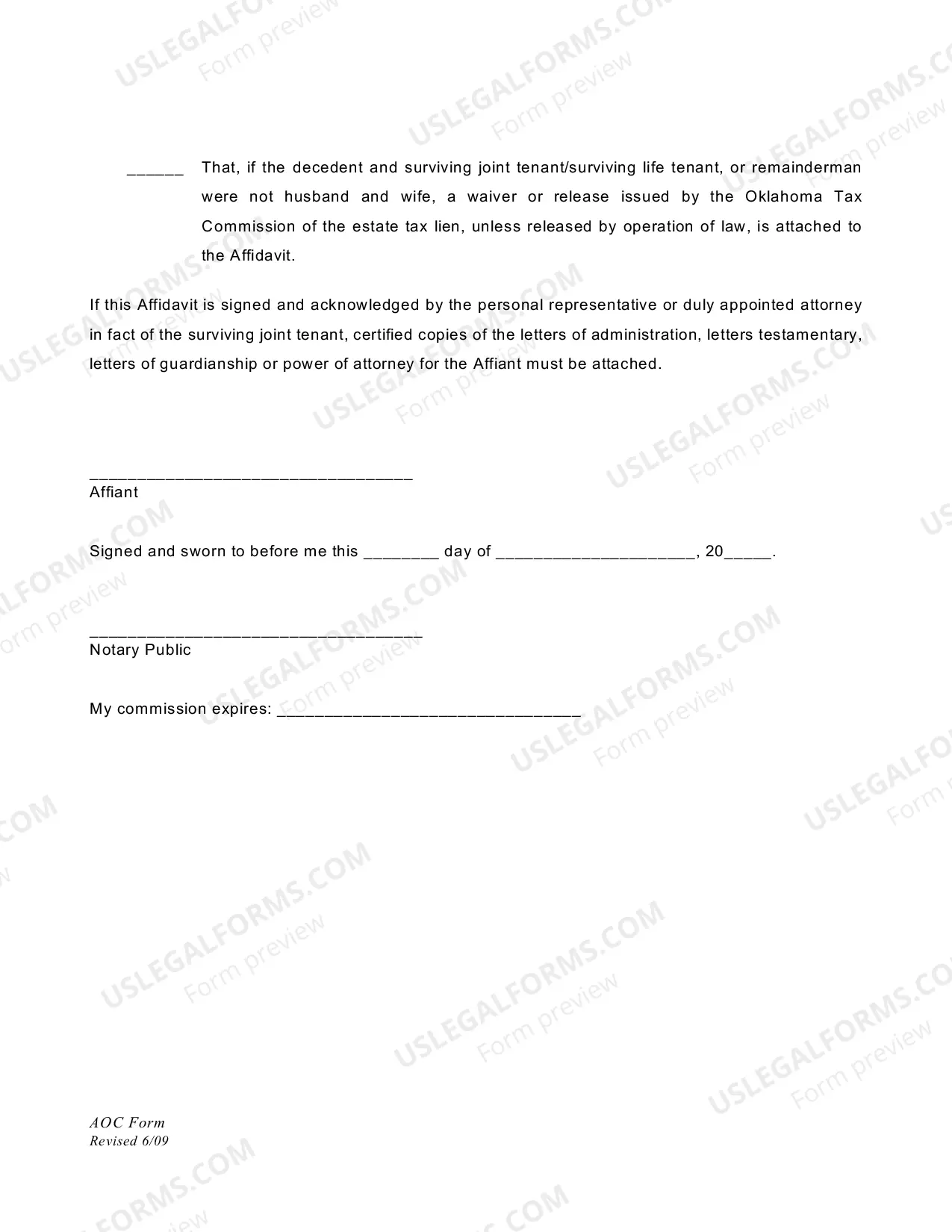 Preview Affidavit of Surviving Joint Tenant