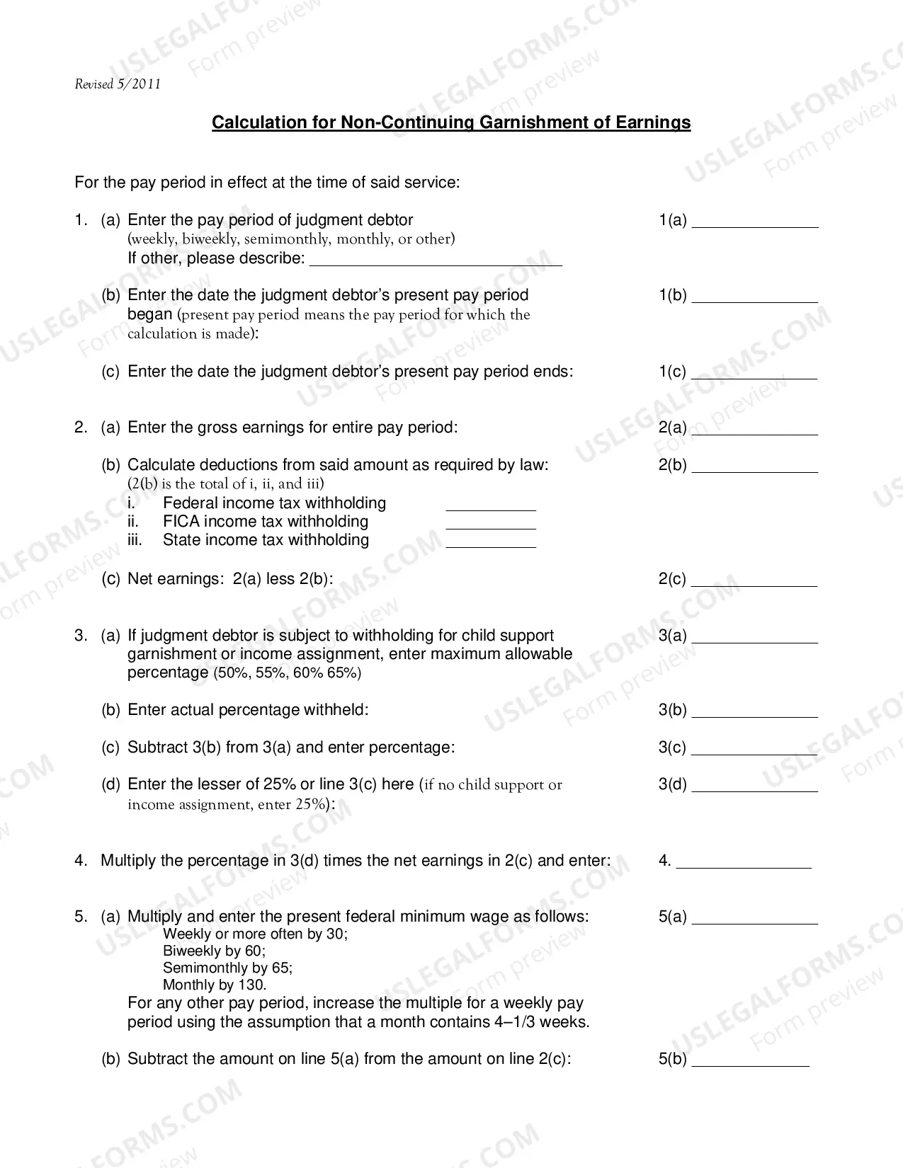 Preview Noncontinuing & General Garnishee's Answer/Affidavit; Calculation for Non-continuing Garnishment of Earnings