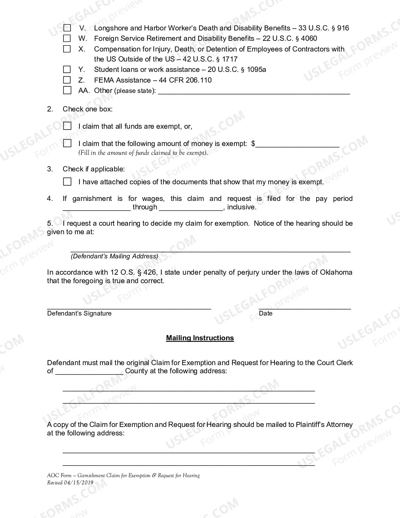 Preview Claim for Exemption & Request for Hearing