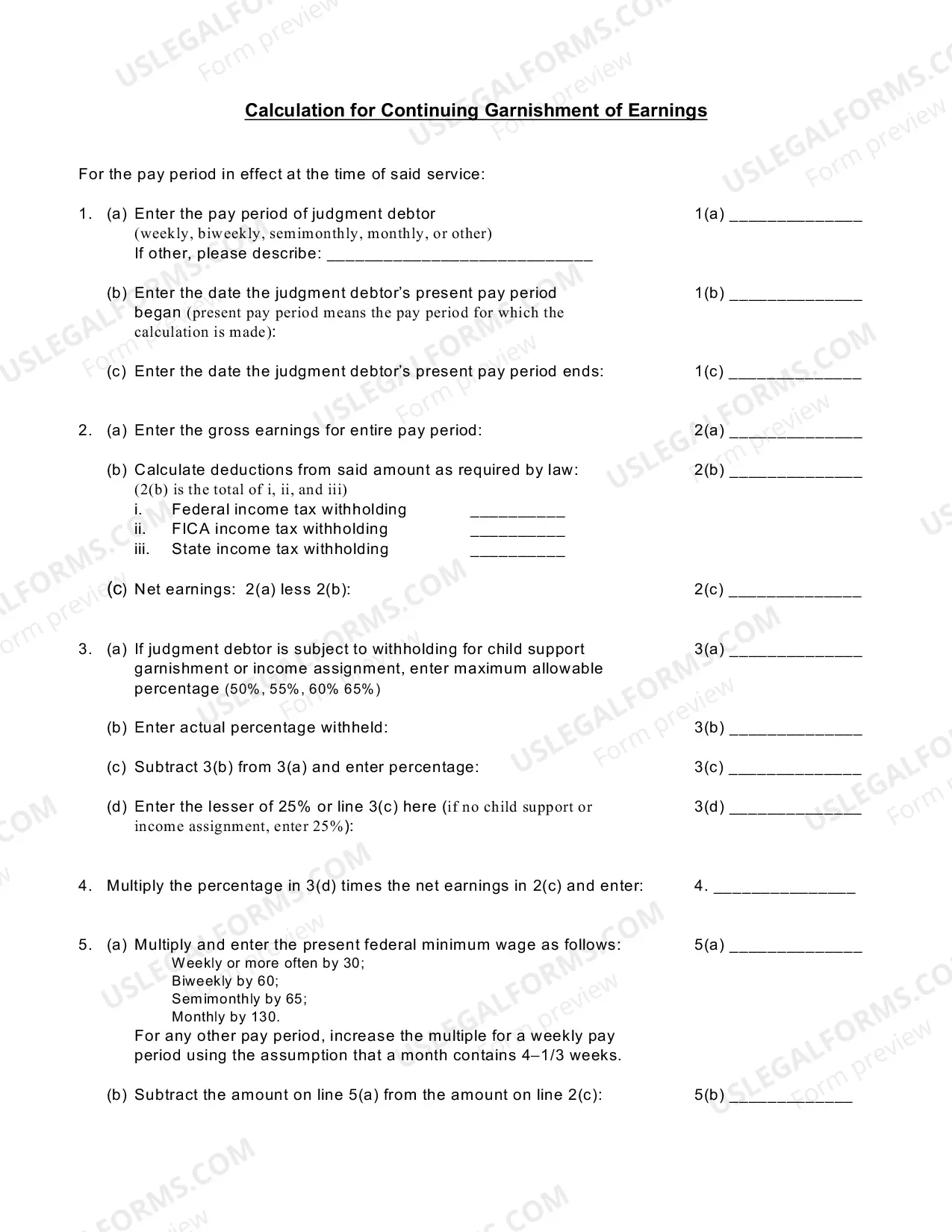 Preview Continuing Garnishee's Answer/Affidavit; Calculation for Continuing Garnishment of Earnings