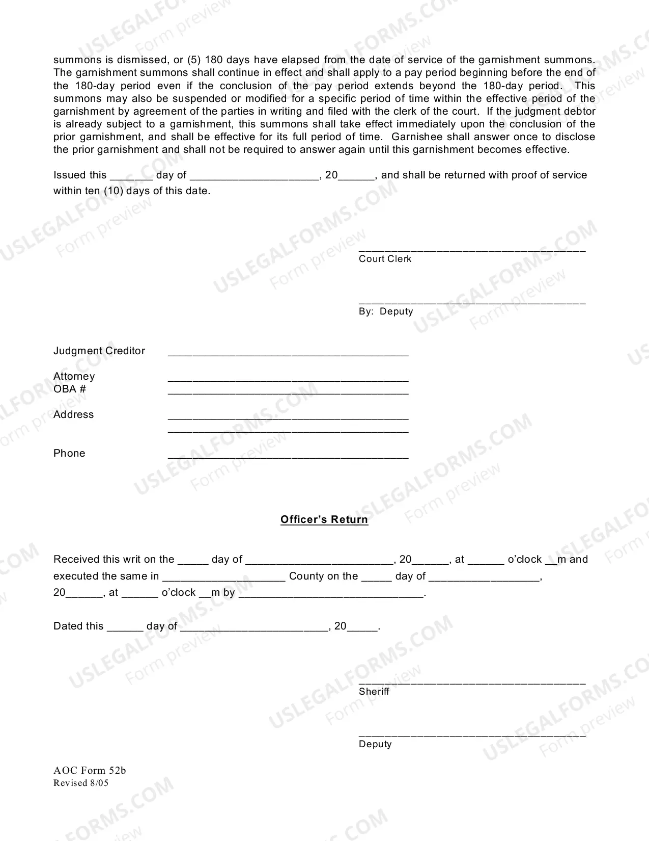 Preview Continuing Postjudgment Earnings Garnishment Summons