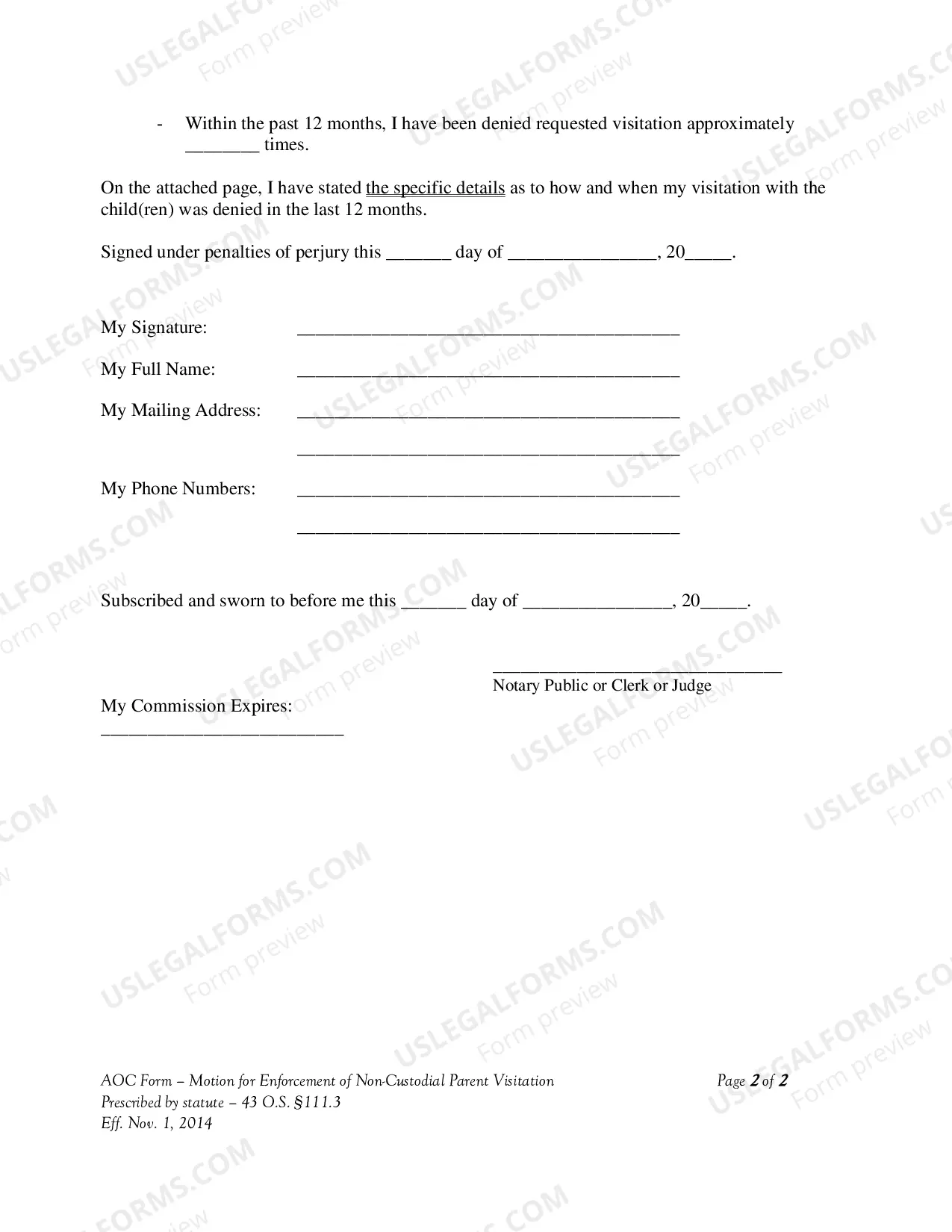 Preview Motion for Enforcement of Non-Custodial Parent Visitation Rights