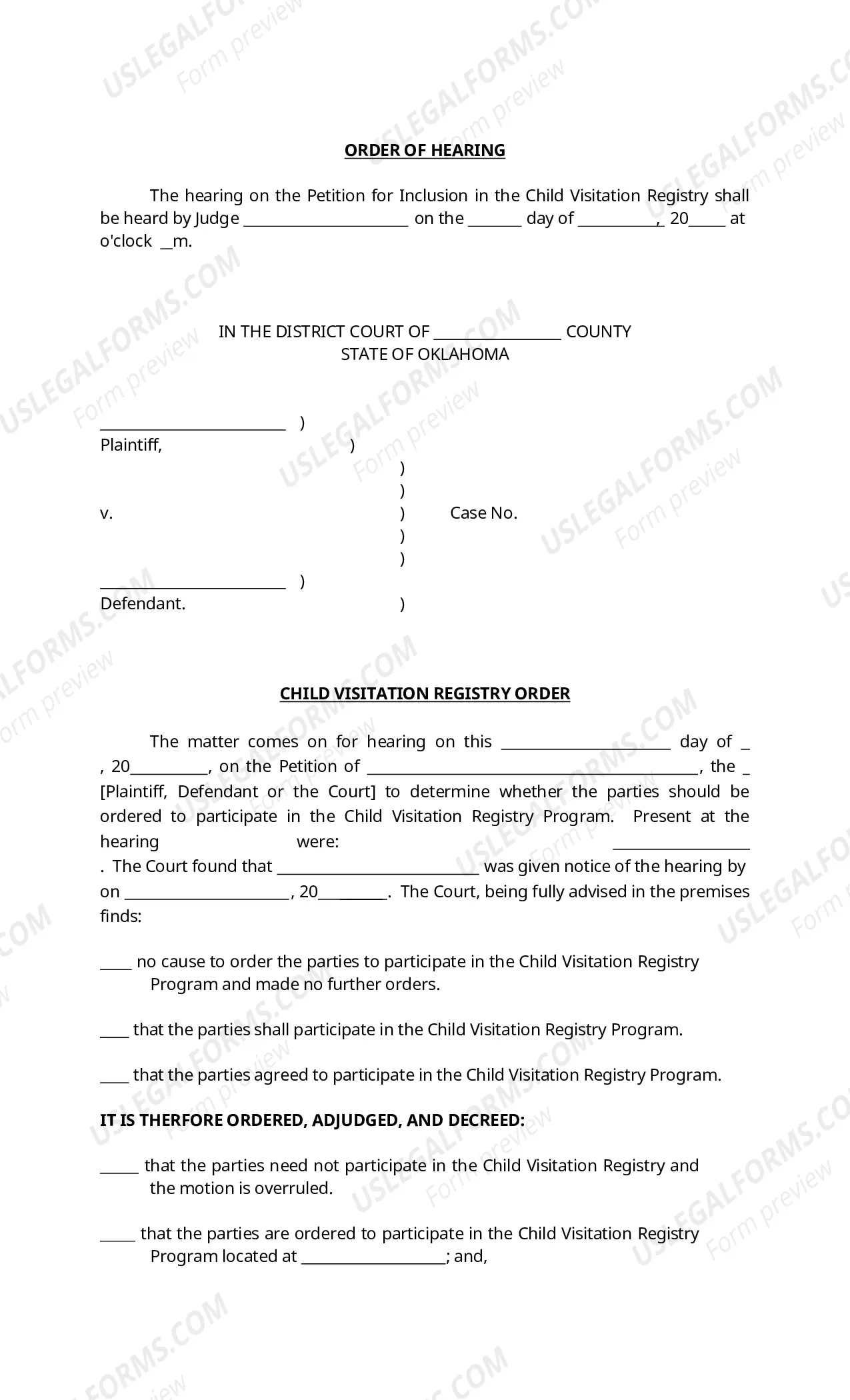 Preview Motion For Inclusion In Child Visitation Registry