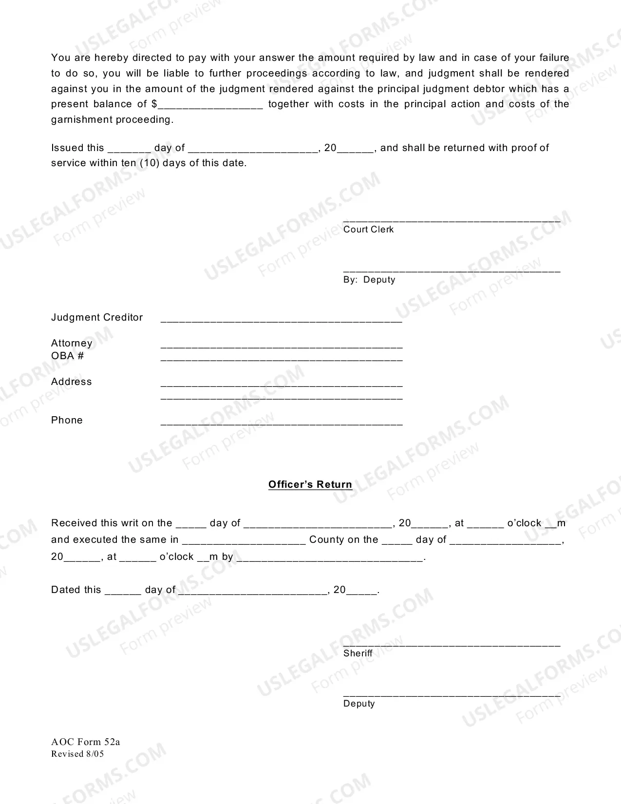 Preview Noncontinuing Postjudgment Earnings Garnishment Summons