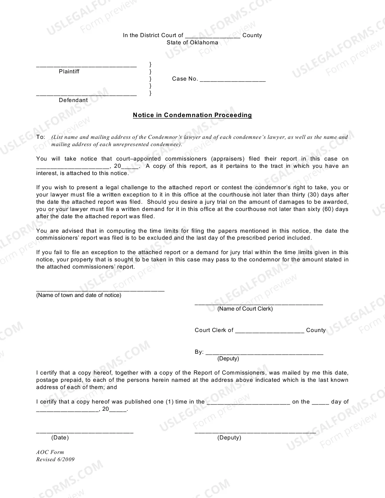 Preview Condemnation Proceeding Notice