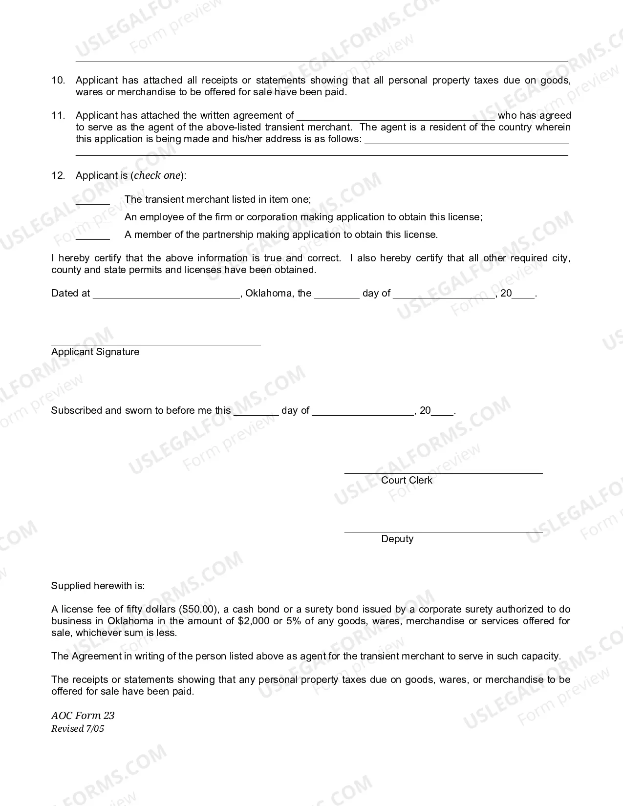 Preview Transient Merchant License Application