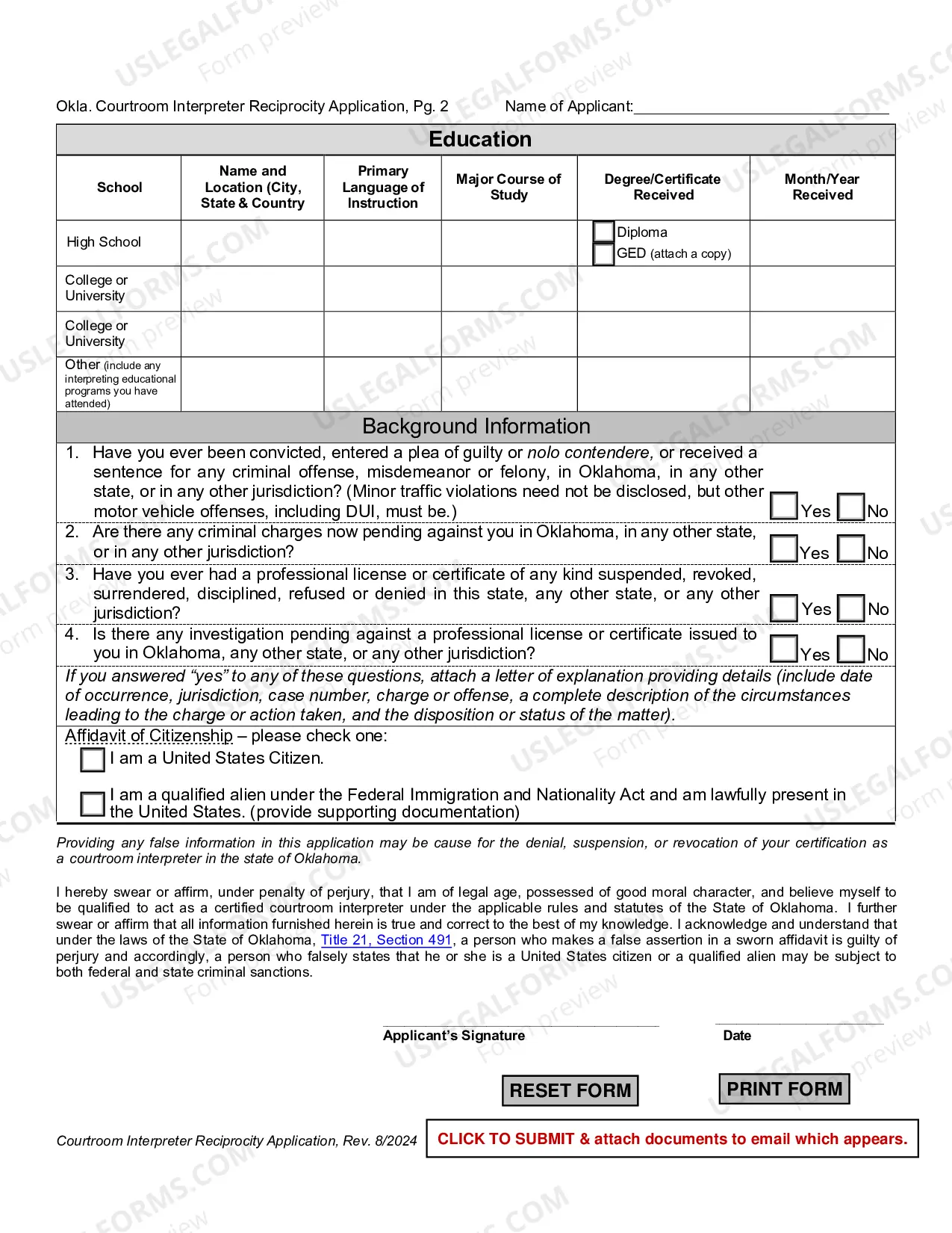 Preview Application for Certification by Reciprocity