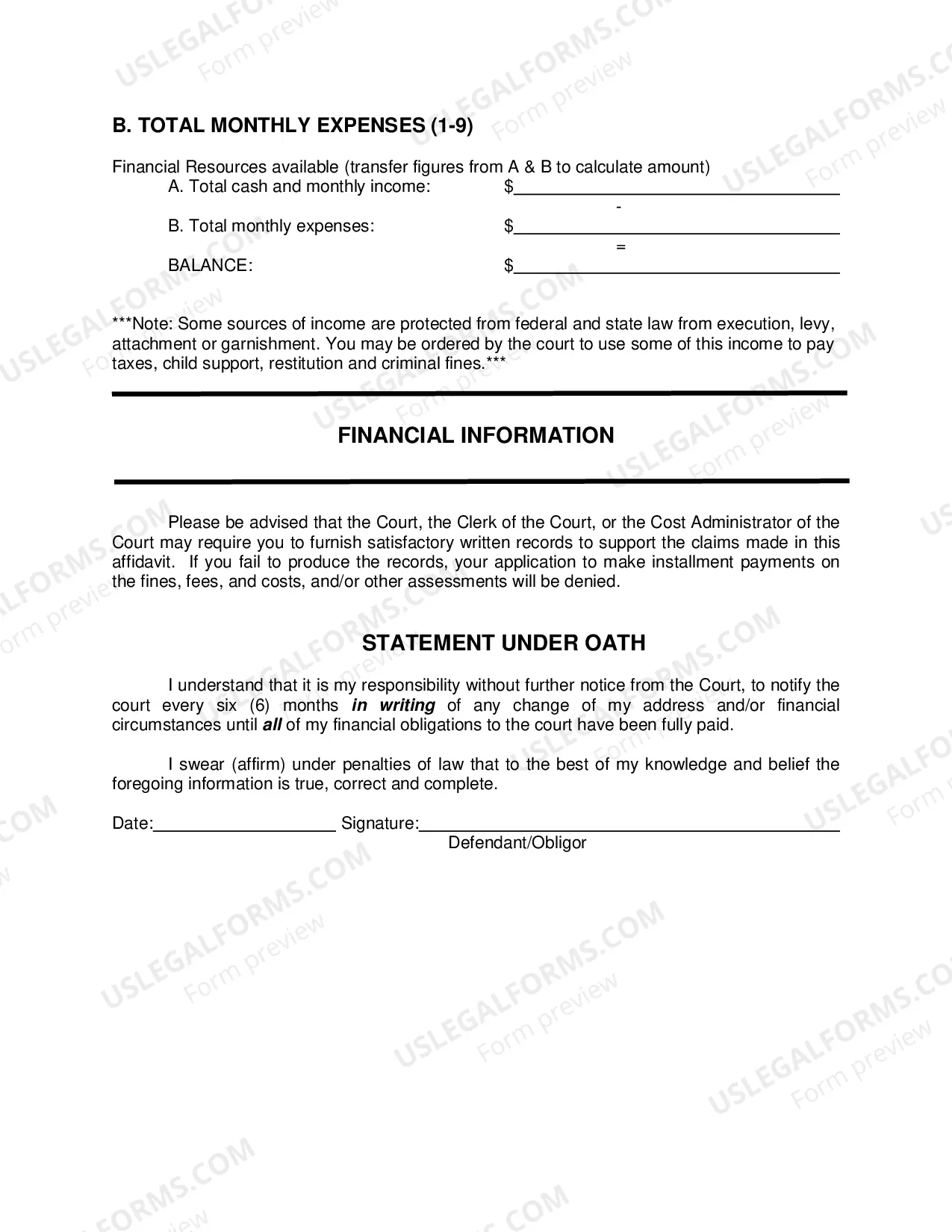 Preview Asset Disclosure Affidavit