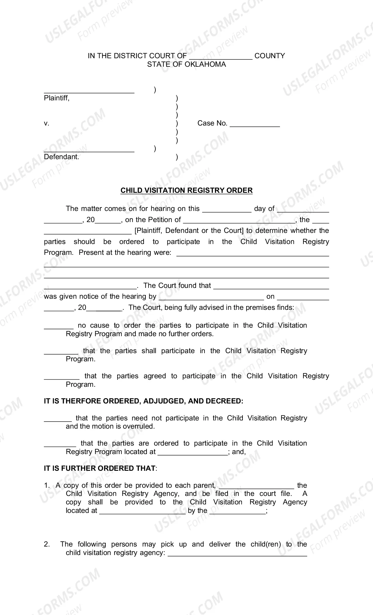 Preview Child Visitation Registry
