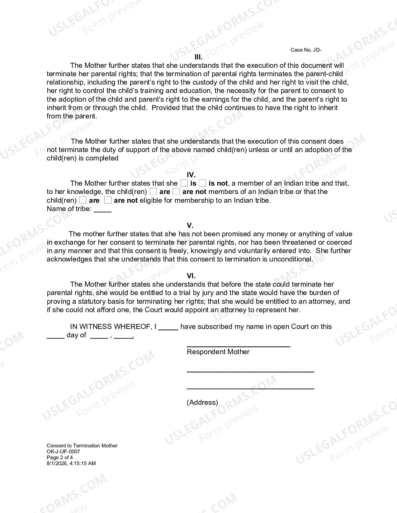 Preview Consent to Termination Mother