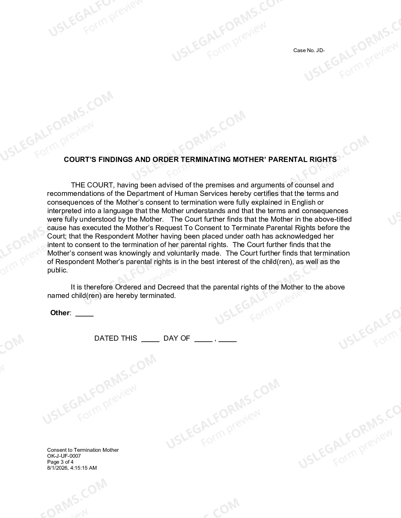 Preview Consent to Termination Mother