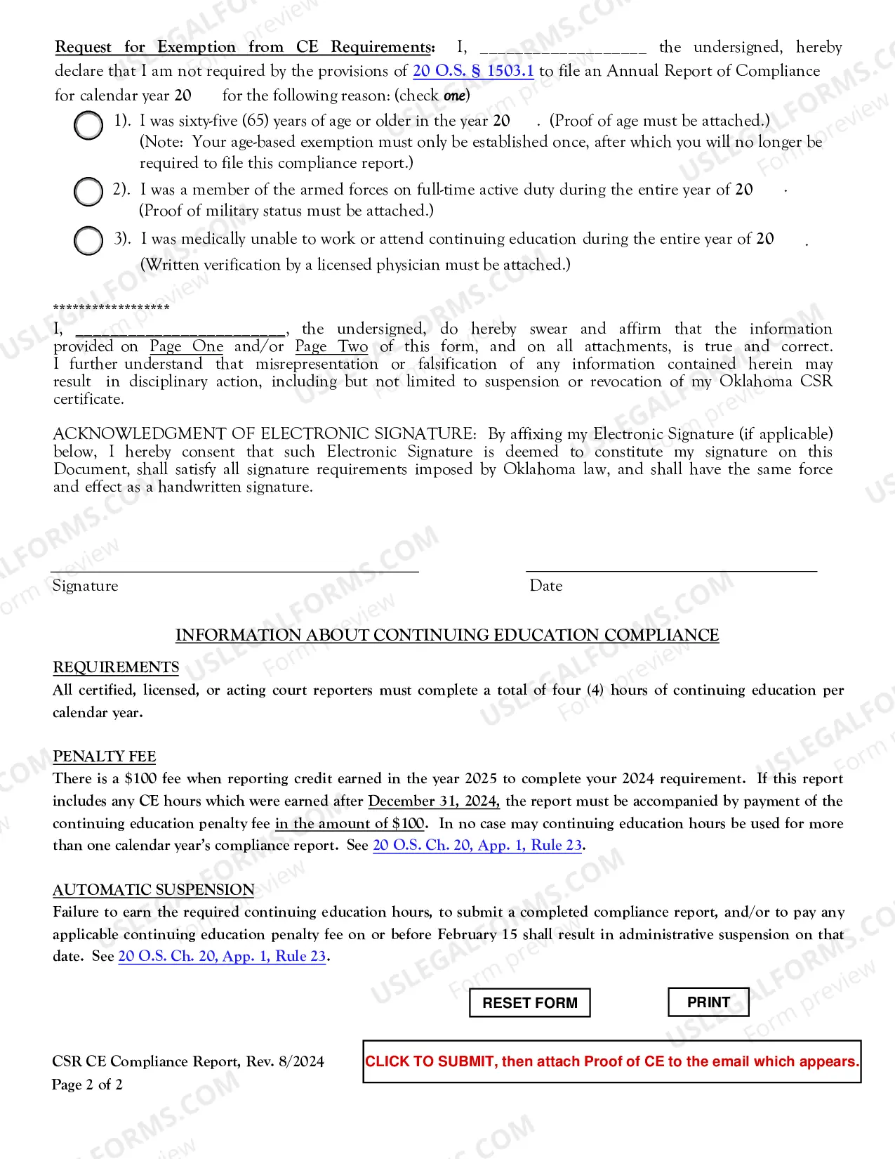Preview Continuing Education Compliance Report for Certified Shorthand Reporters