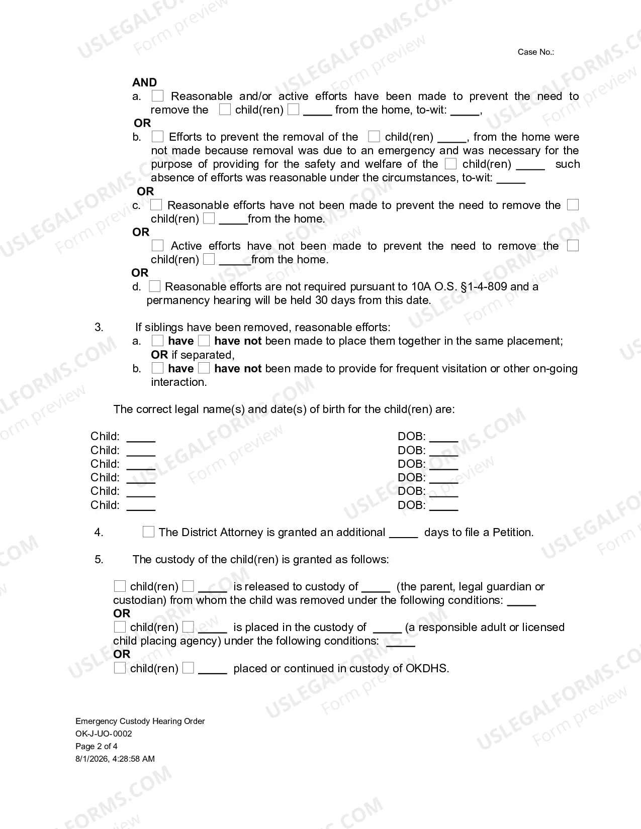 Preview Emergency Custody Hearing Order Committee Notes