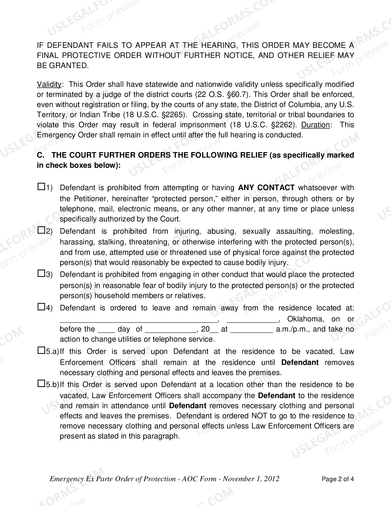 Preview Emergency Order of Protection
