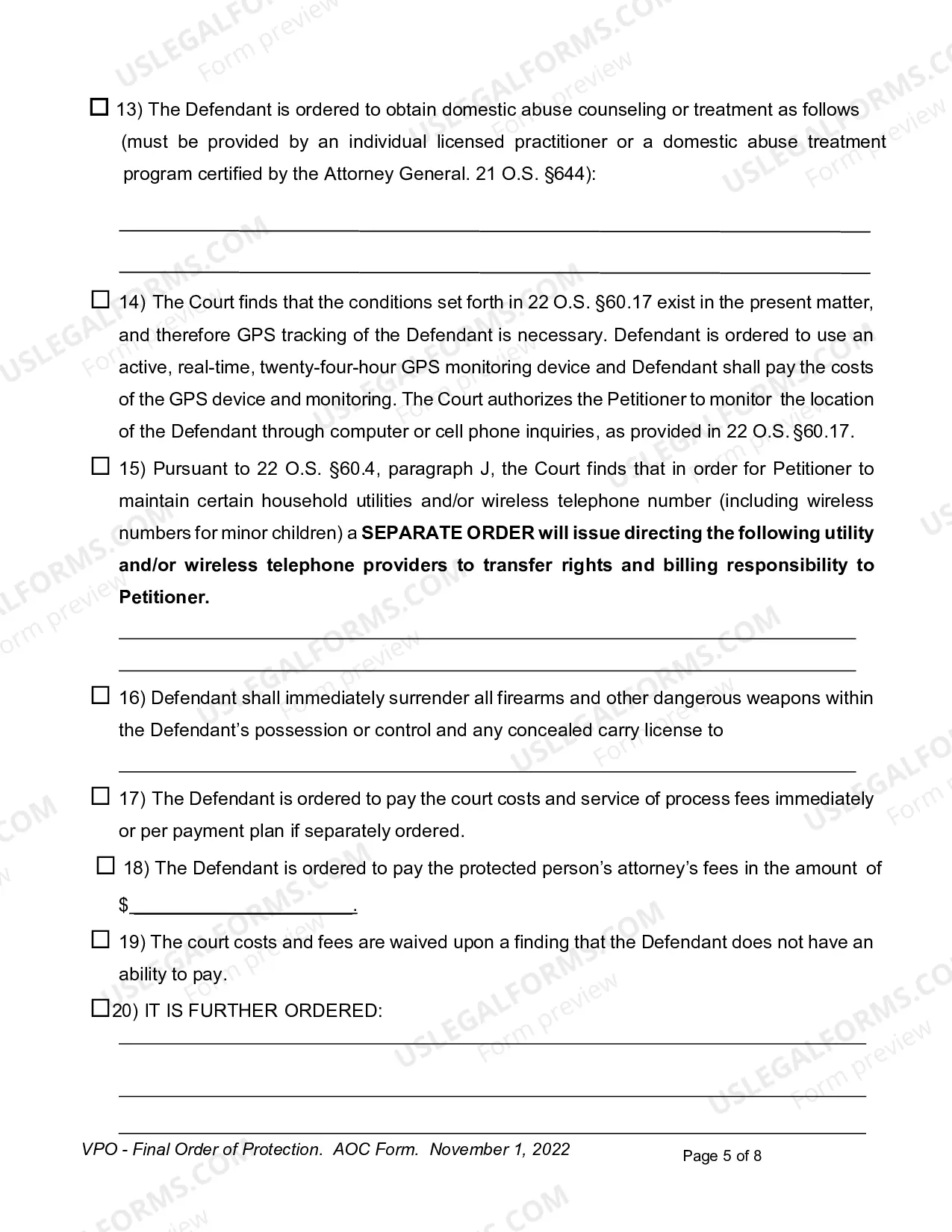 Preview Final Order of Protection