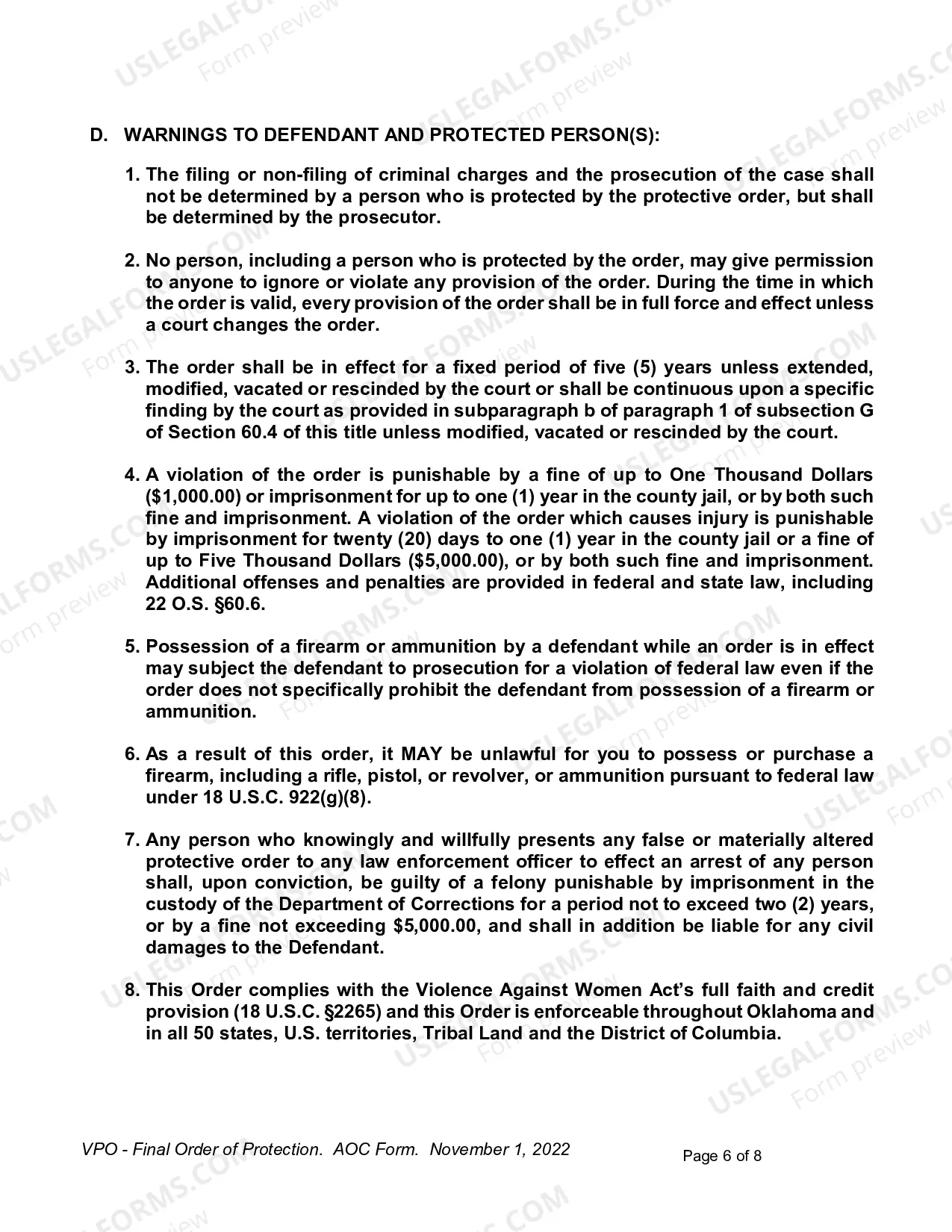 Preview Final Order of Protection