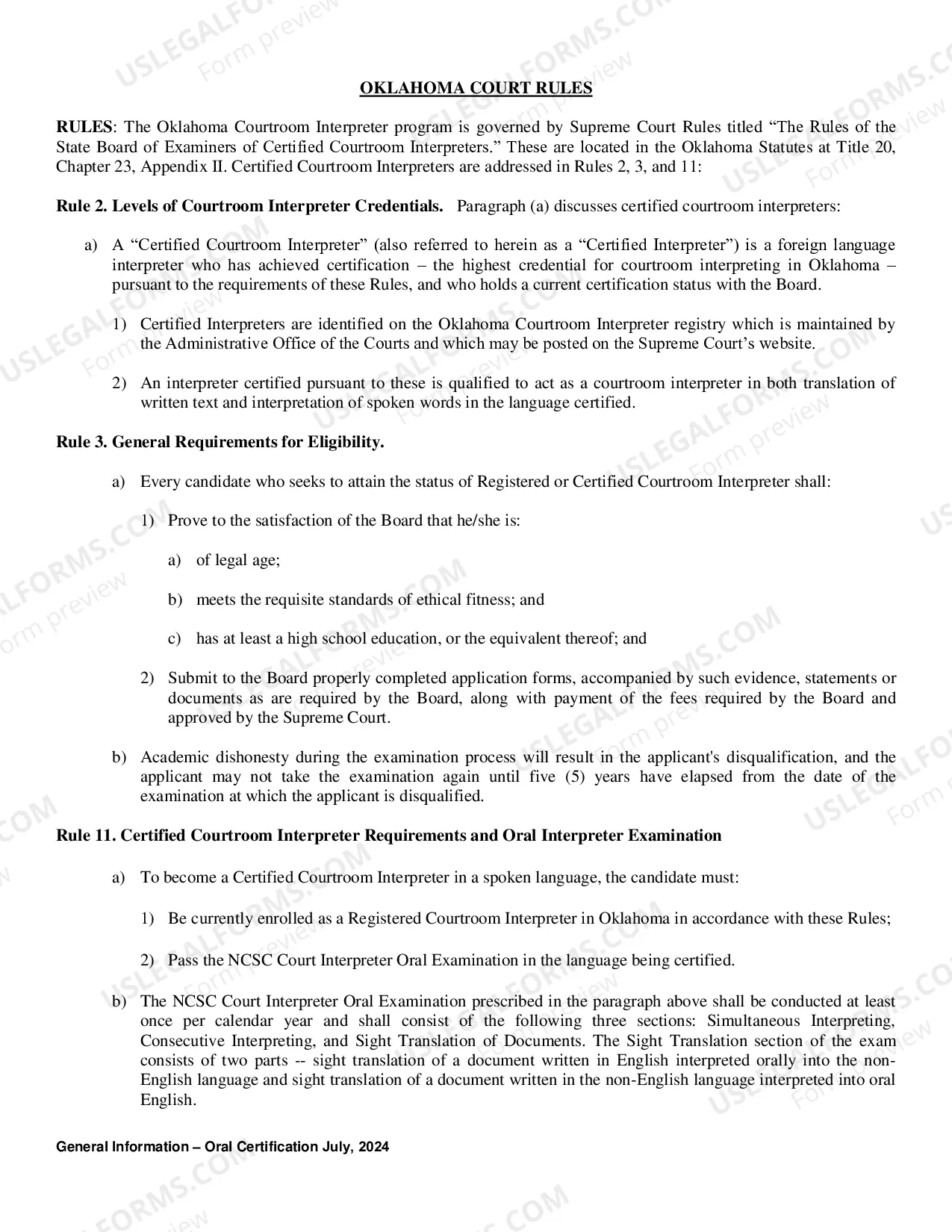 Preview General Information Regarding Oral Examination for Certified Courtroom Interpreters