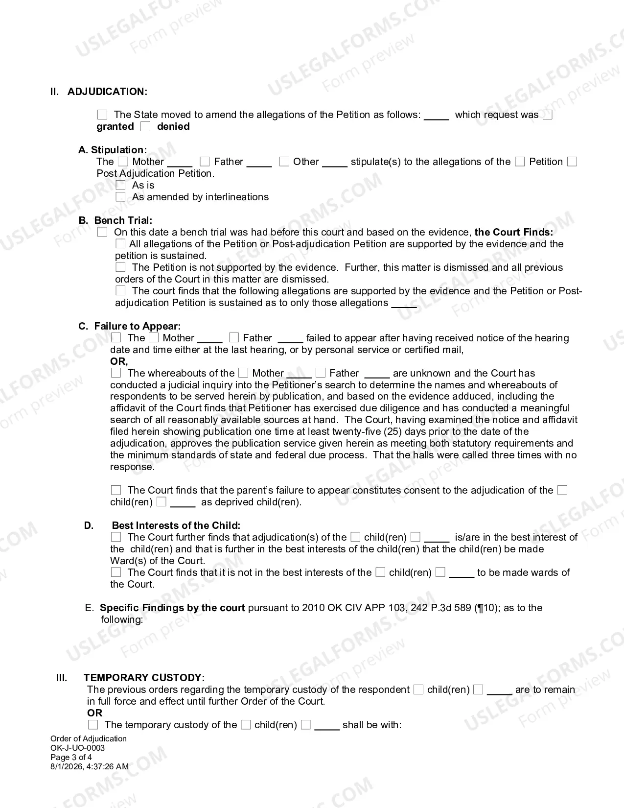 Preview Order of Adjudication Committee Notes