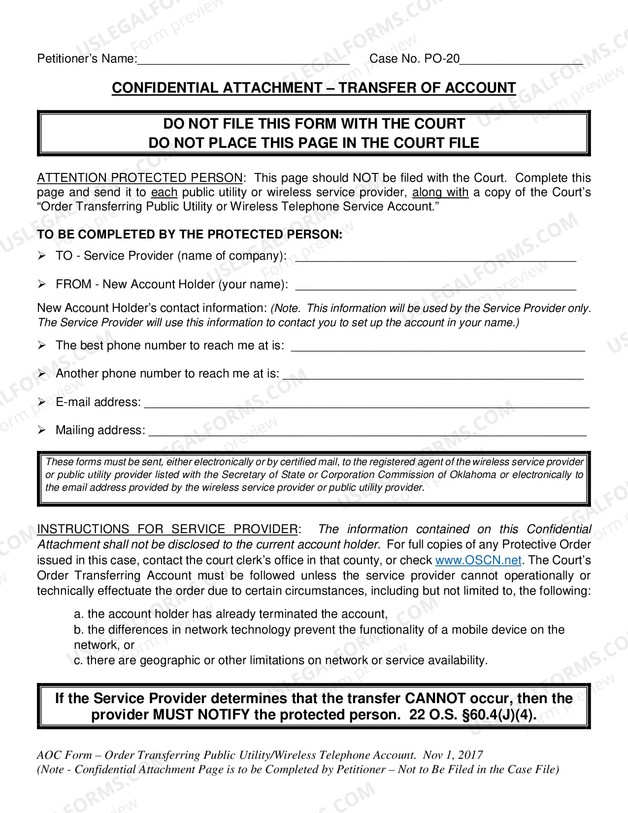 Preview Order to Transfer Accounts