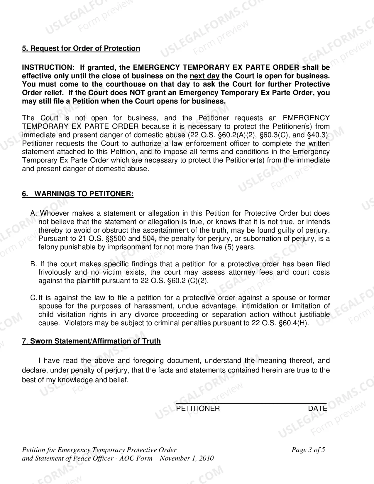 Preview Petition for Emergency Temporary Protective Order