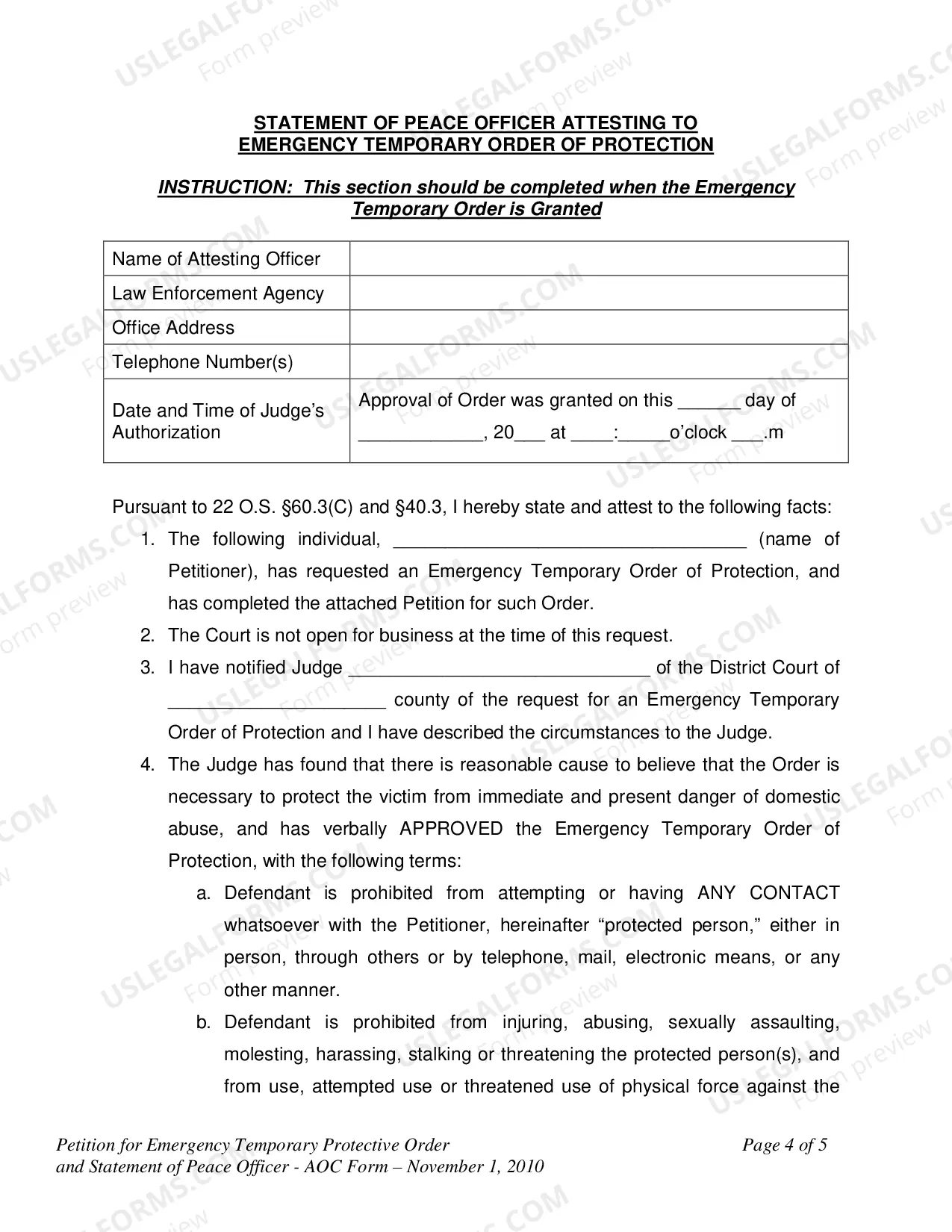 Preview Petition for Emergency Temporary Protective Order