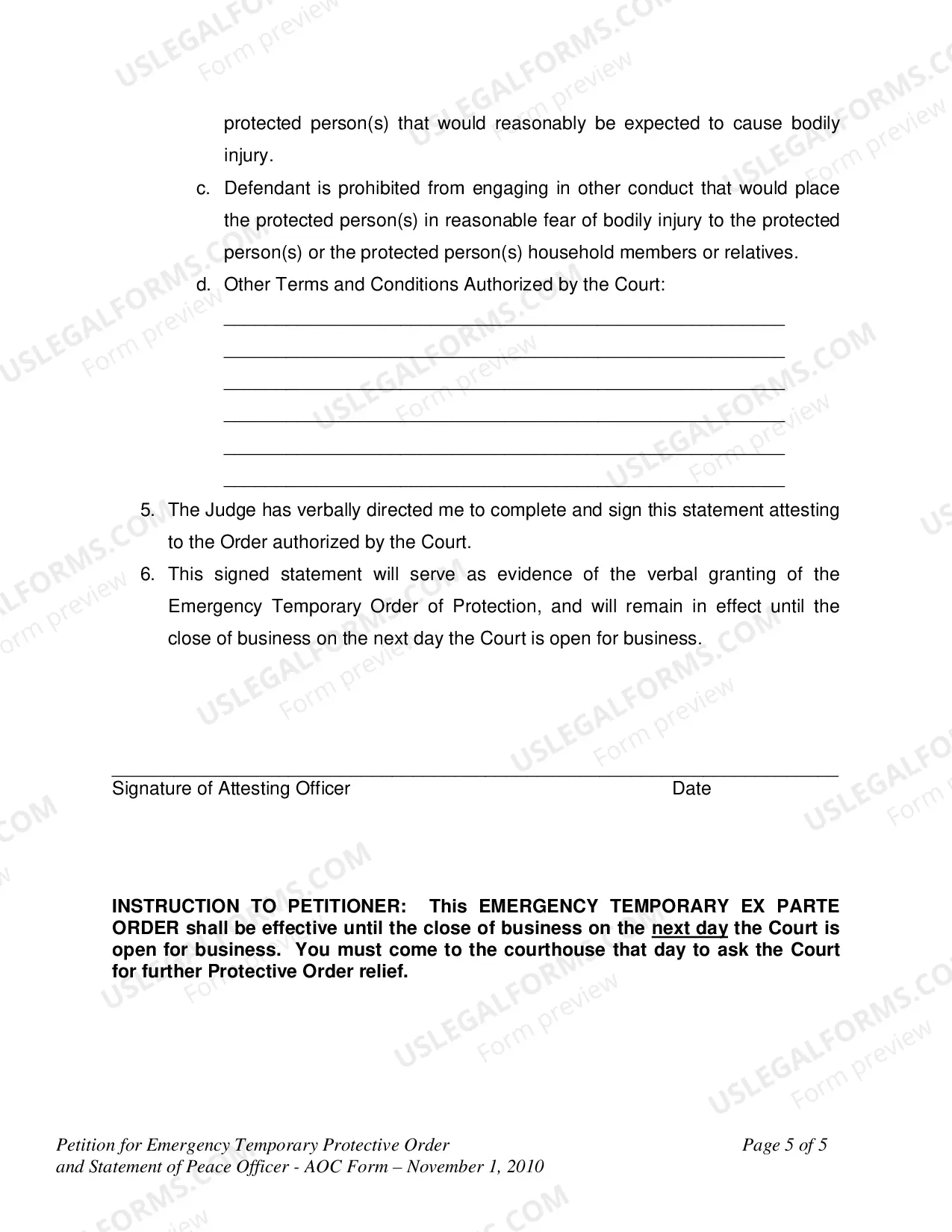 Preview Petition for Emergency Temporary Protective Order