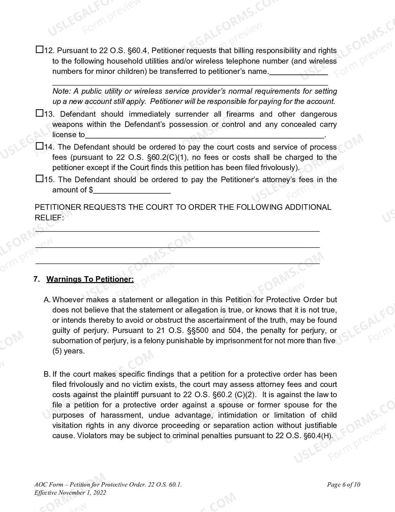 Preview Petition for Protective Order