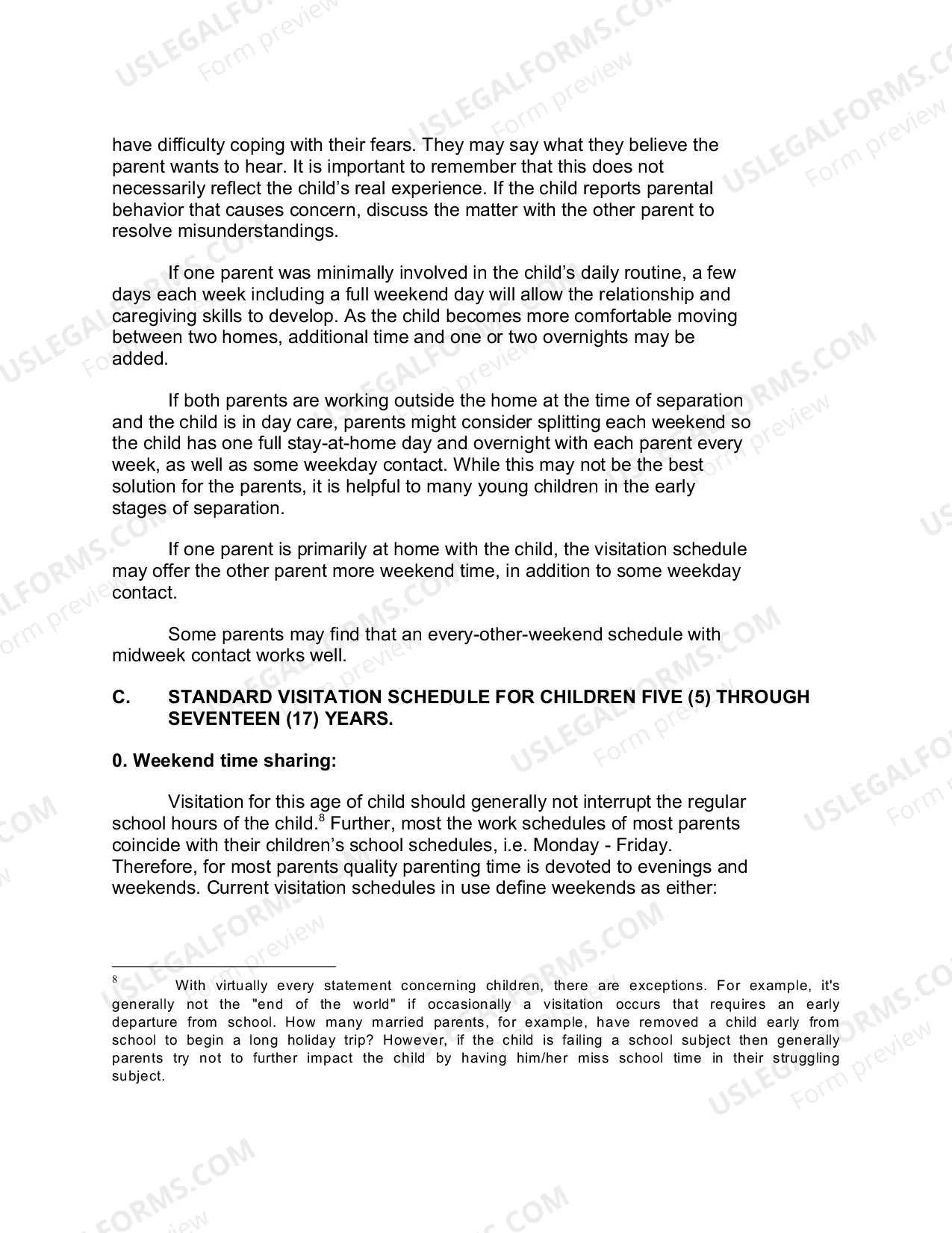 Preview Standard Visitation Schedule and Advisory Guidelines