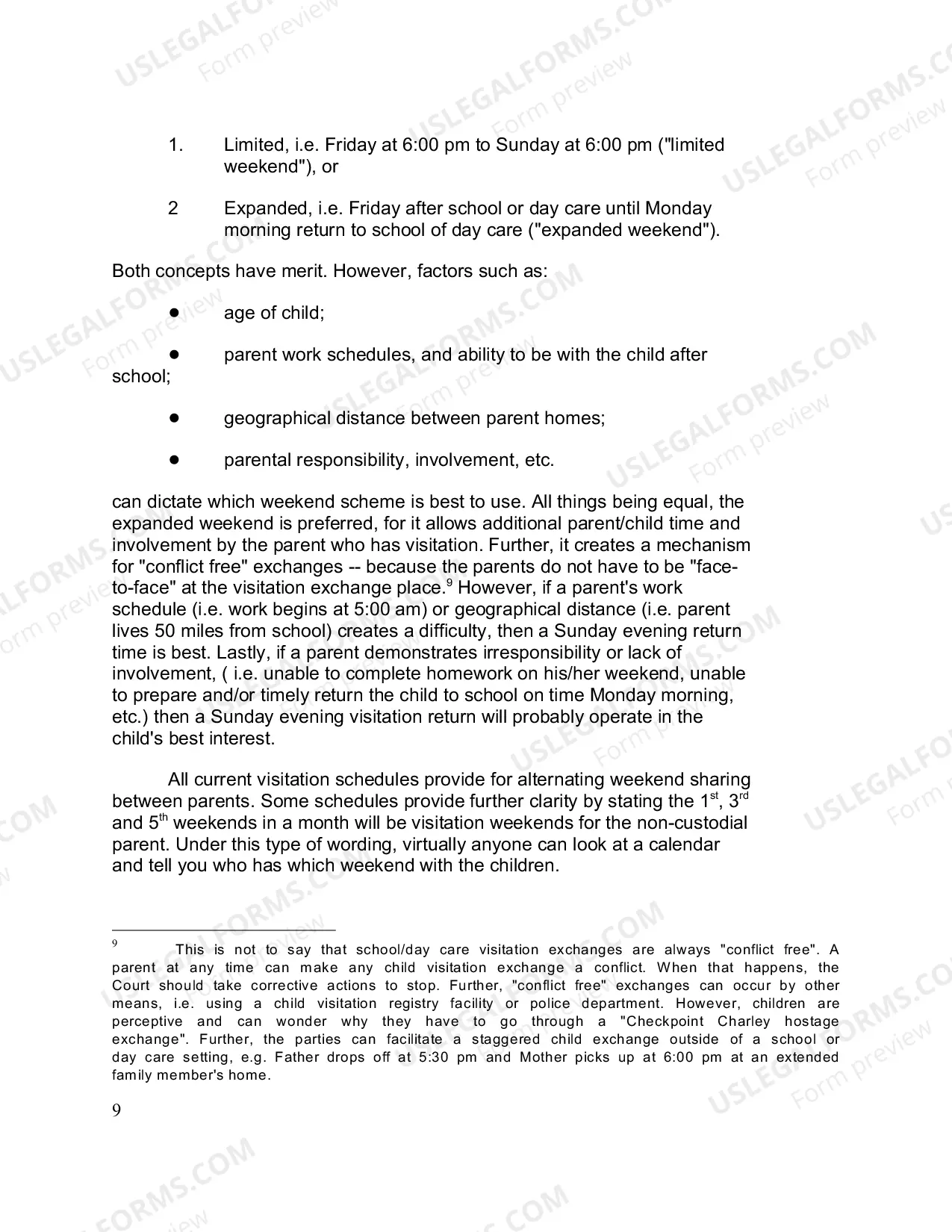 Preview Standard Visitation Schedule and Advisory Guidelines