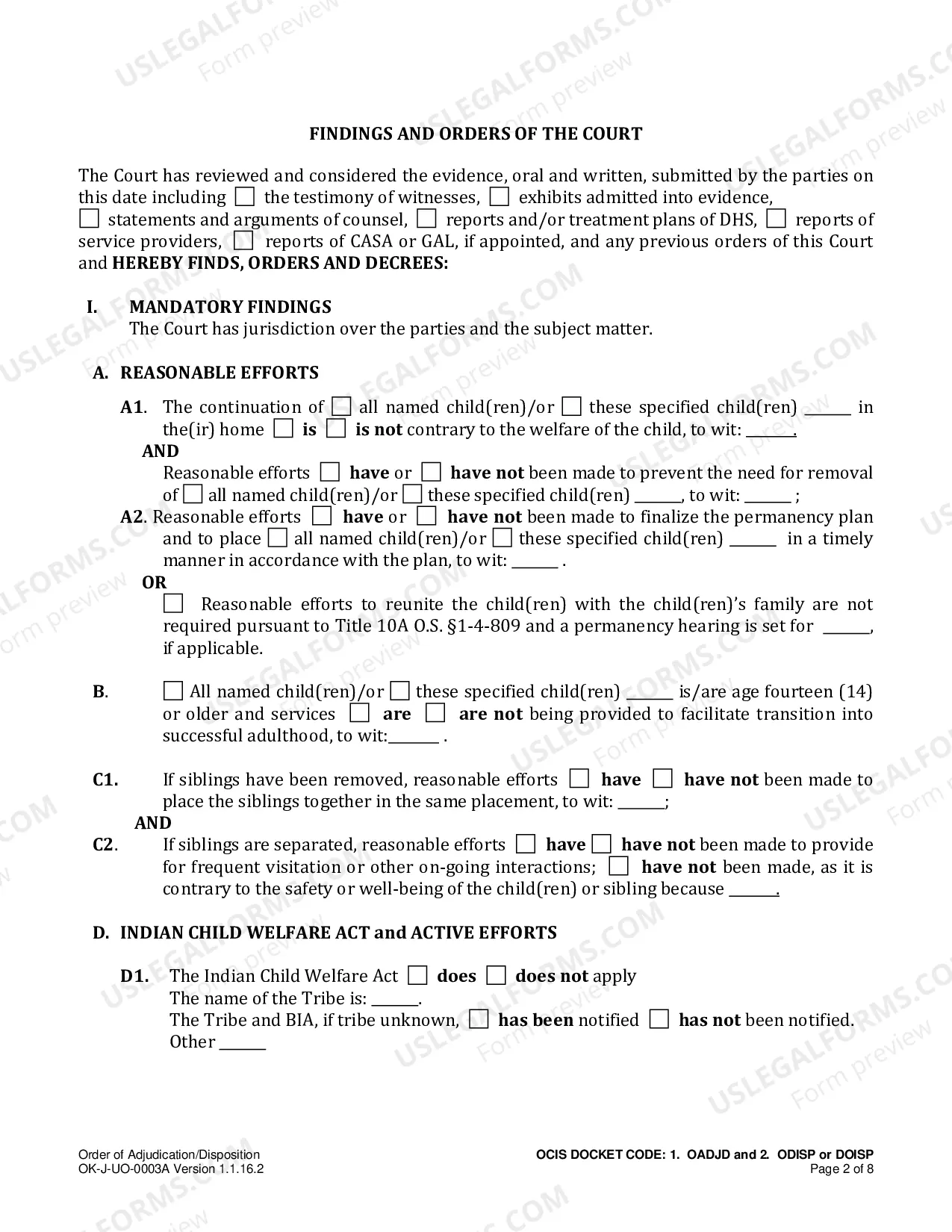 Preview Order of Adjudication / Disposition