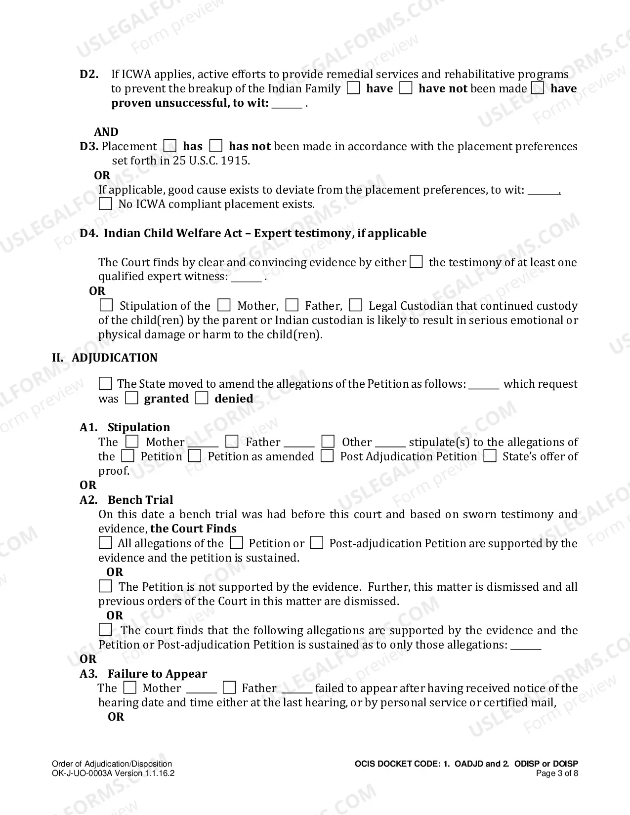 Preview Order of Adjudication / Disposition