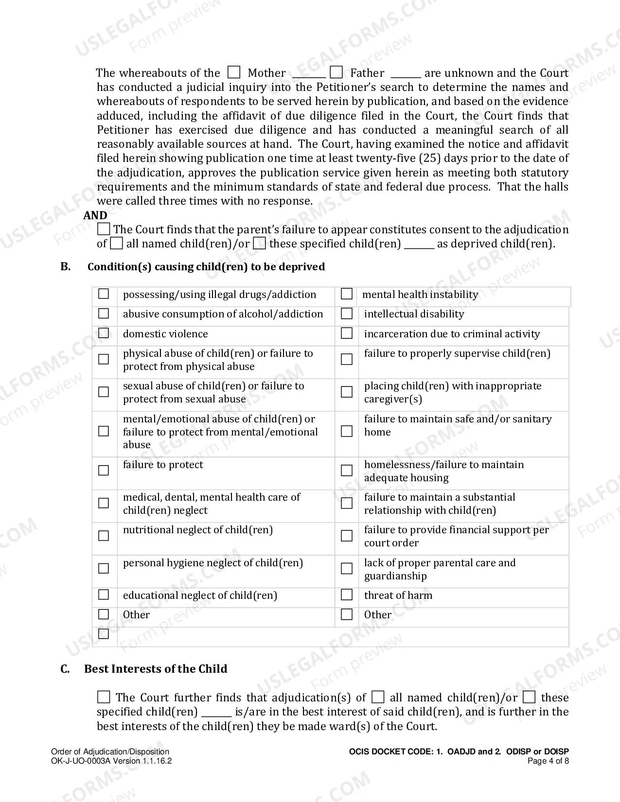 Preview Order of Adjudication / Disposition