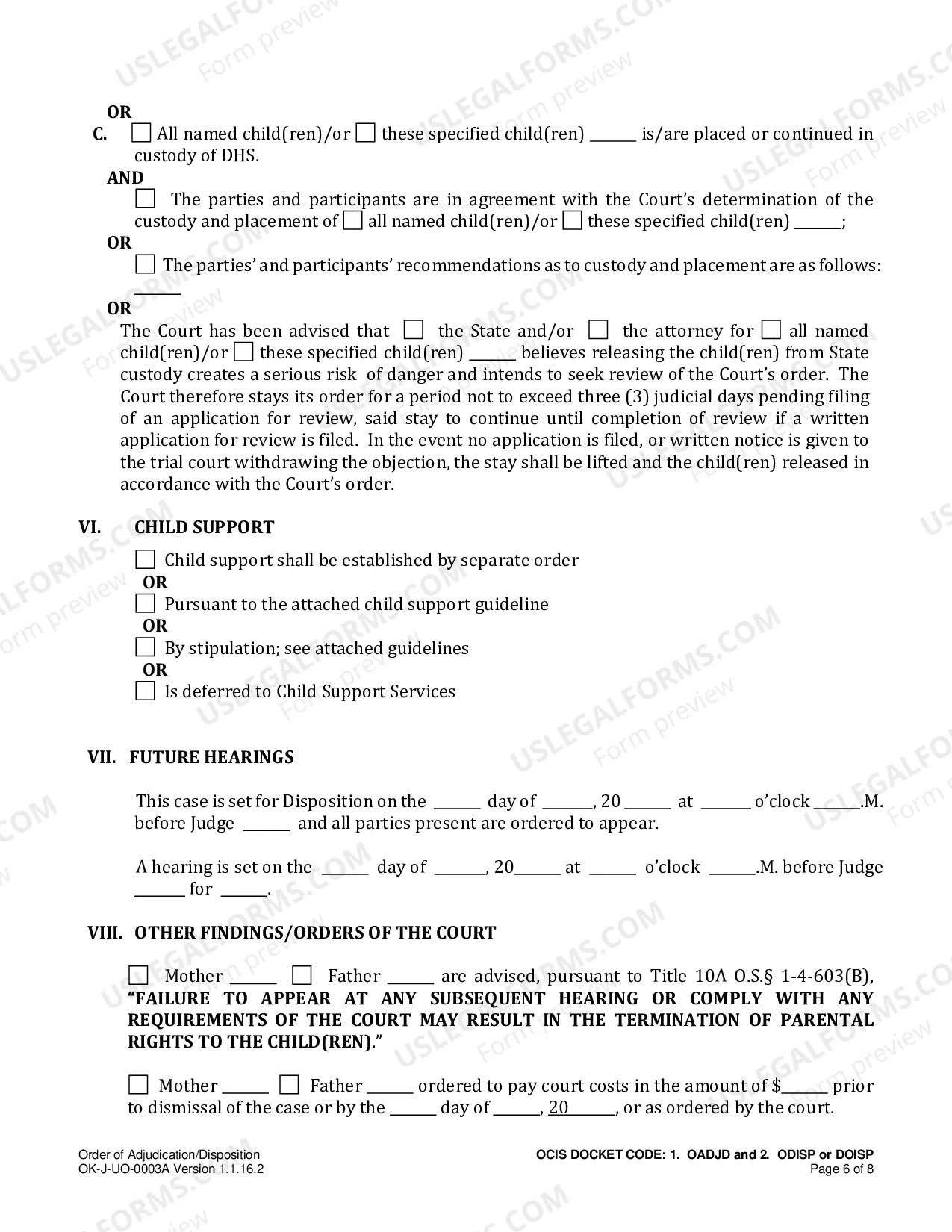 Preview Order of Adjudication / Disposition