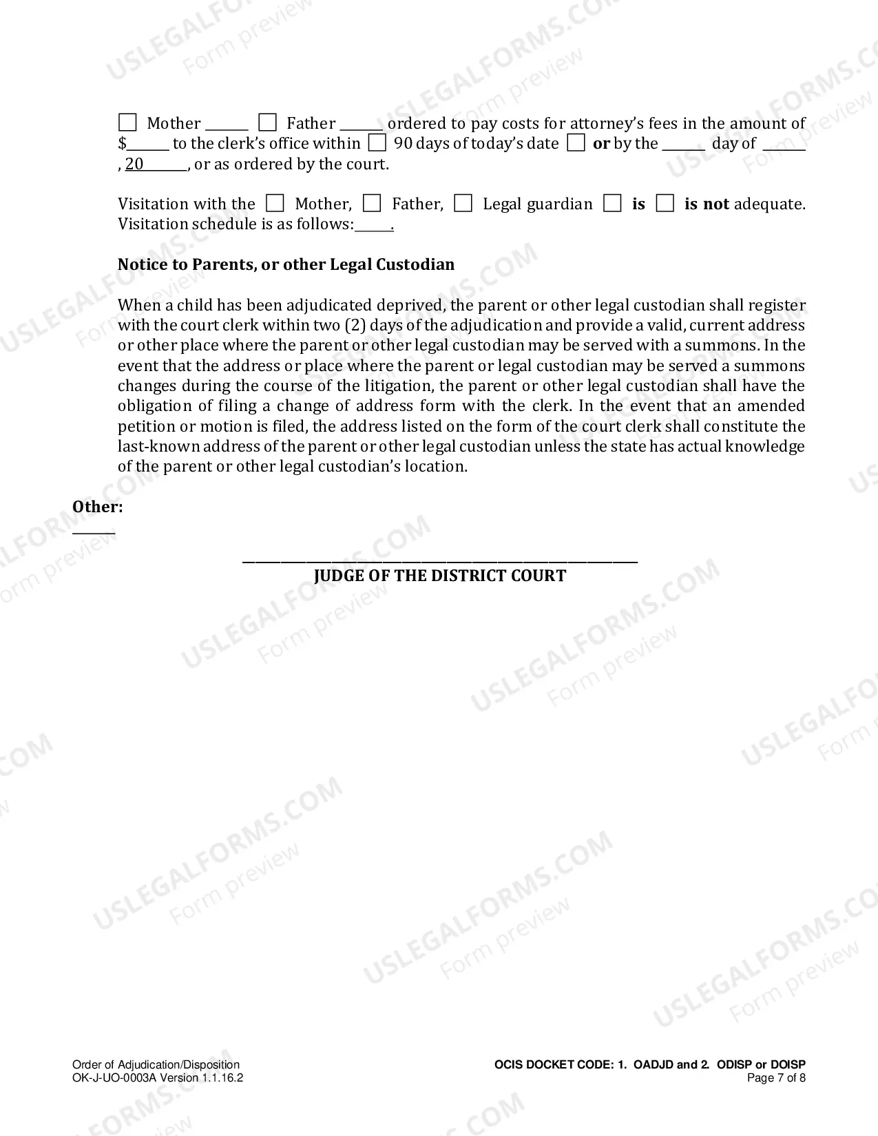 Preview Order of Adjudication / Disposition