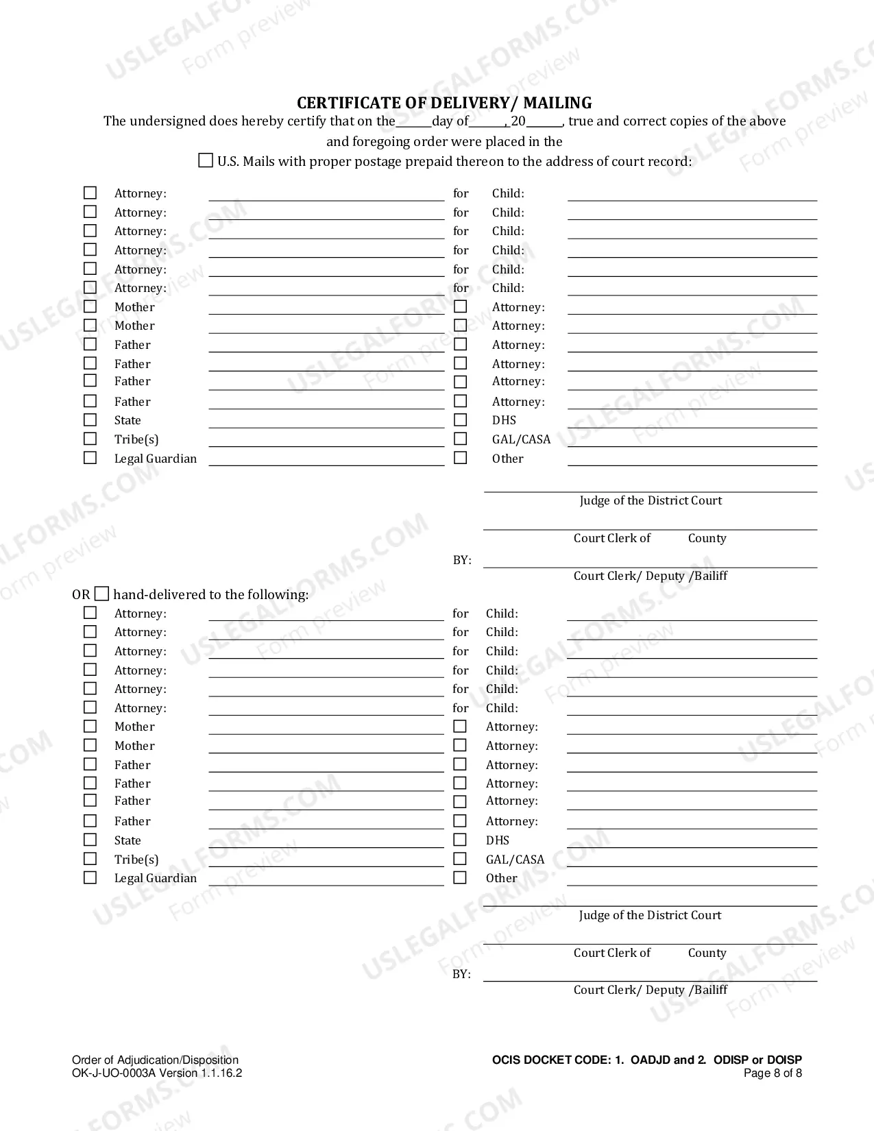 Preview Order of Adjudication / Disposition