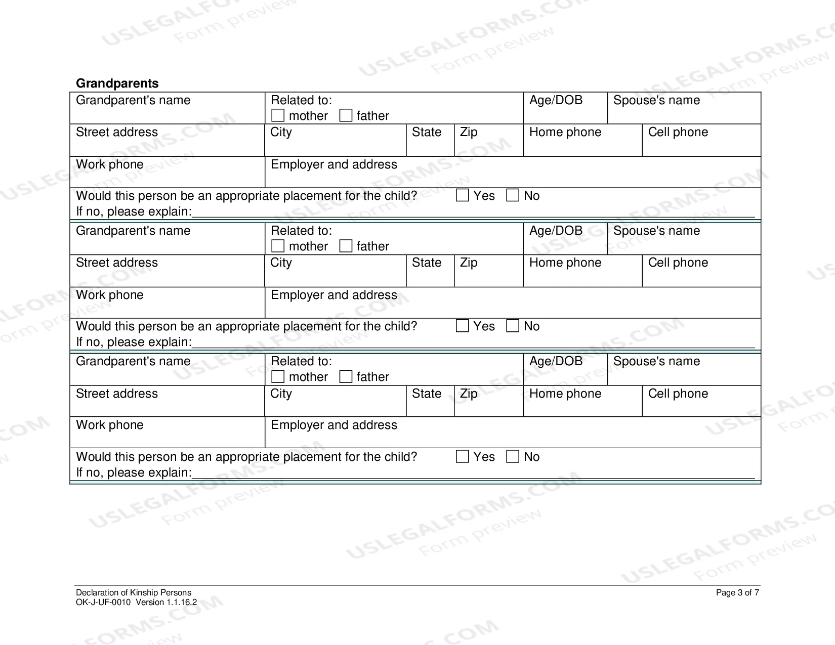 Preview Declaration of Kinship Persons