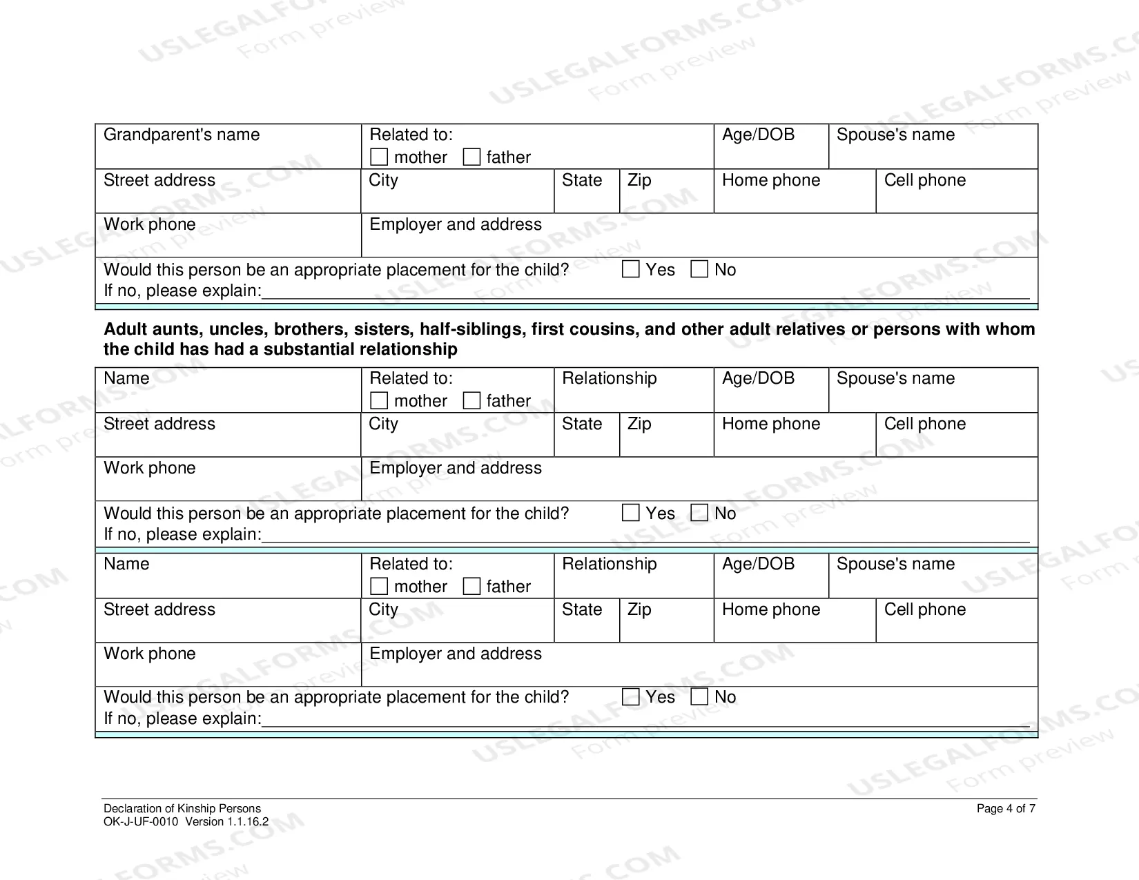Preview Declaration of Kinship Persons