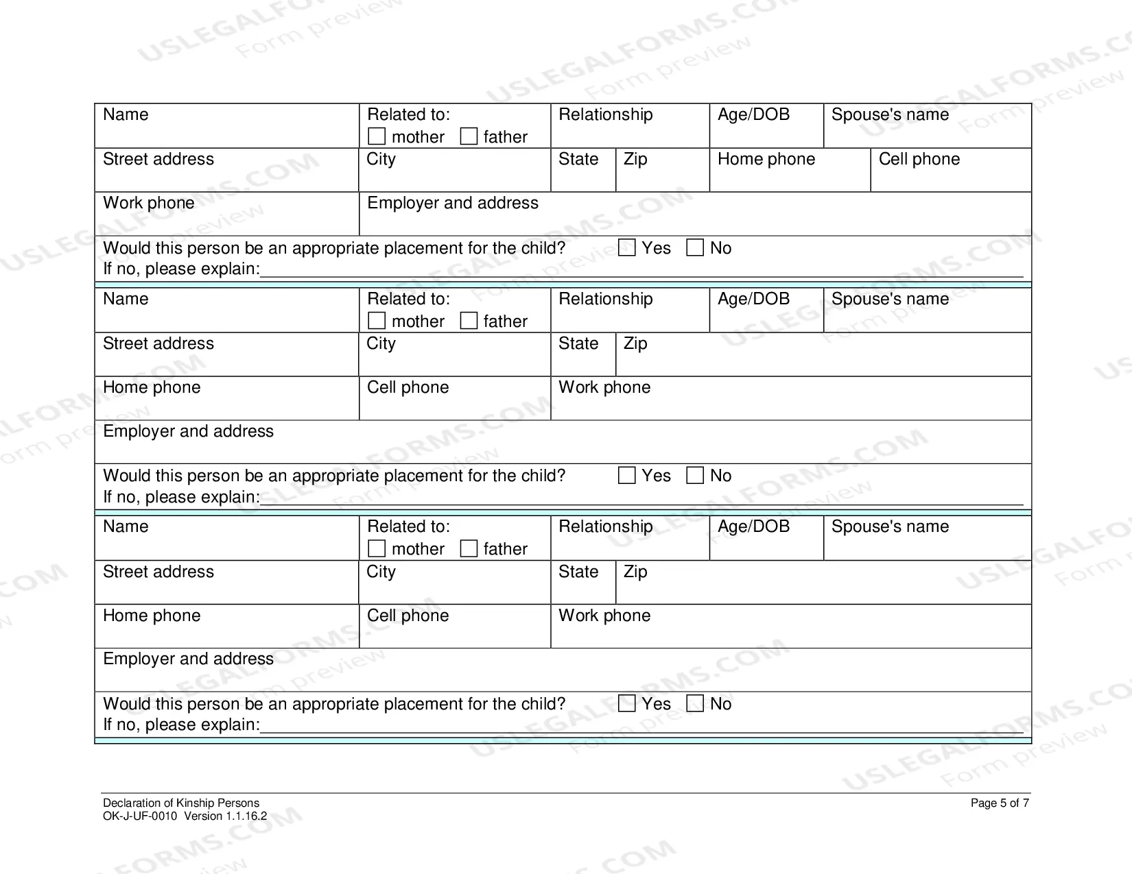 Preview Declaration of Kinship Persons