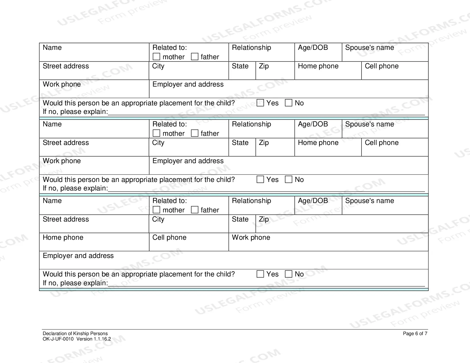 Preview Declaration of Kinship Persons