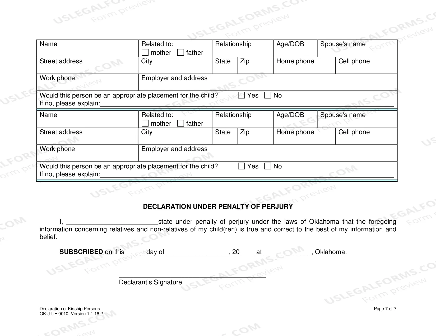 Preview Declaration of Kinship Persons