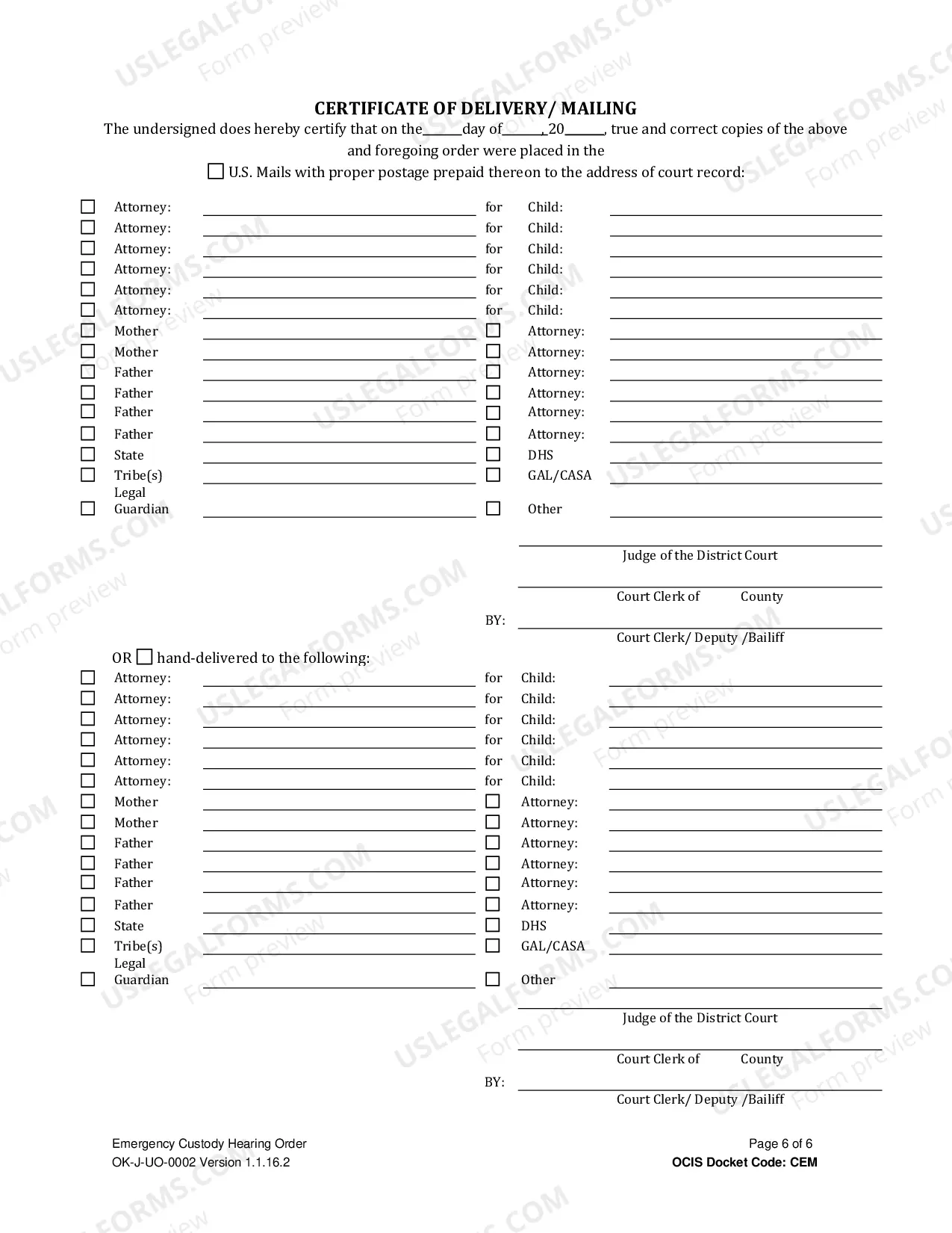 Preview Emergency Custody Hearing Order