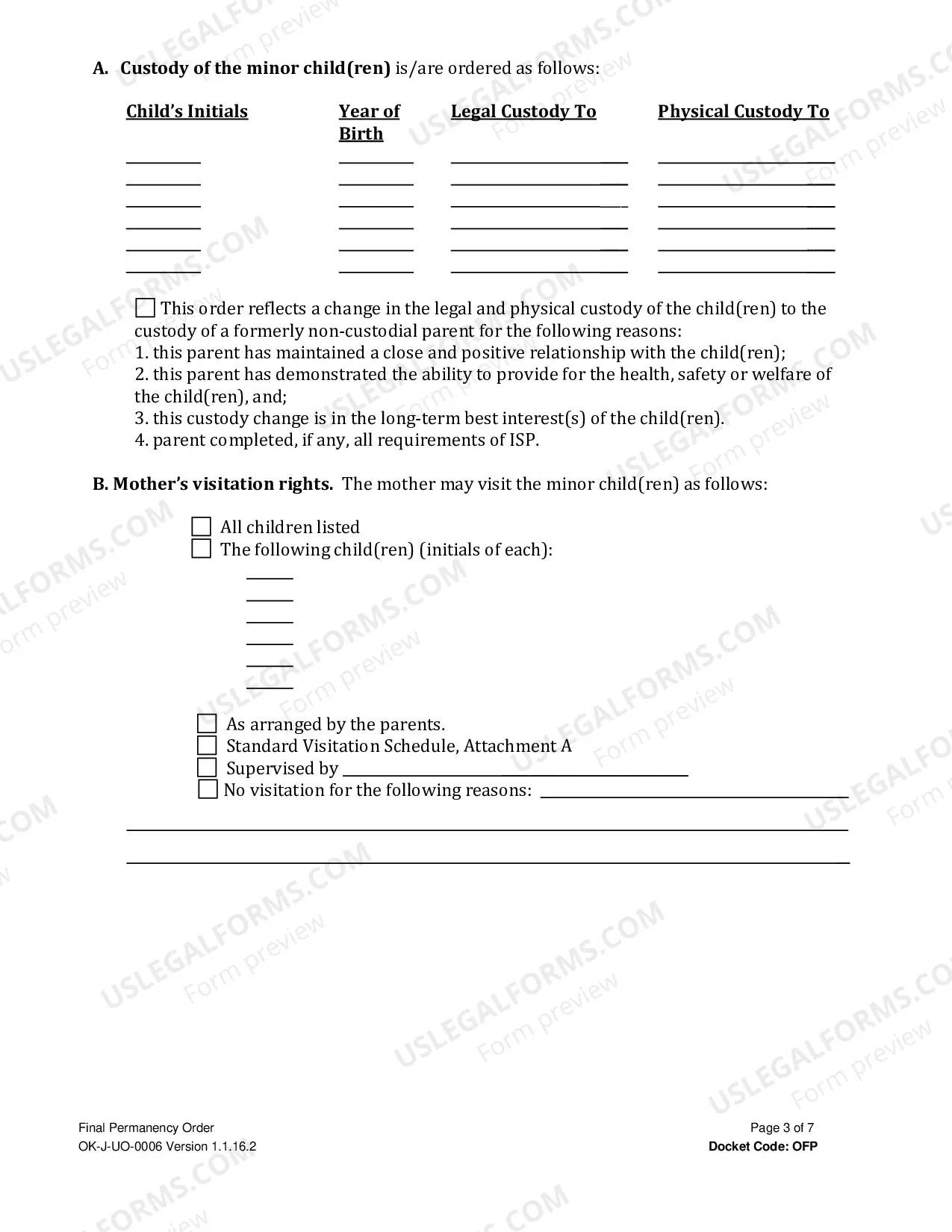 Preview Final Permanency Order (Exit Order)