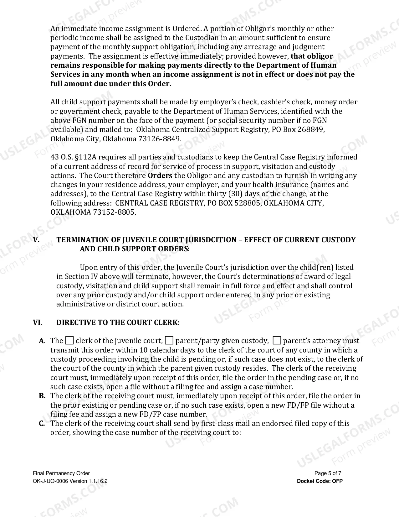 Preview Final Permanency Order (Exit Order)