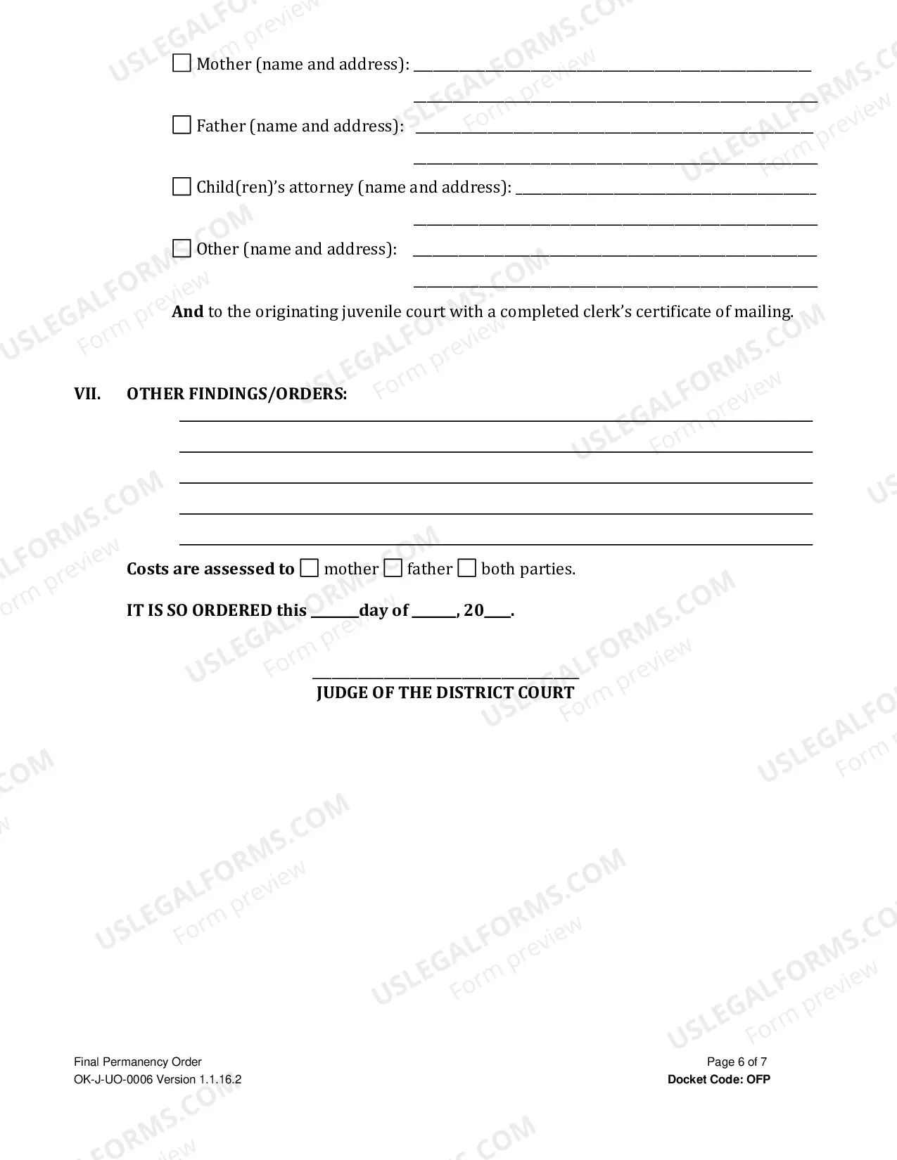 Preview Final Permanency Order (Exit Order)