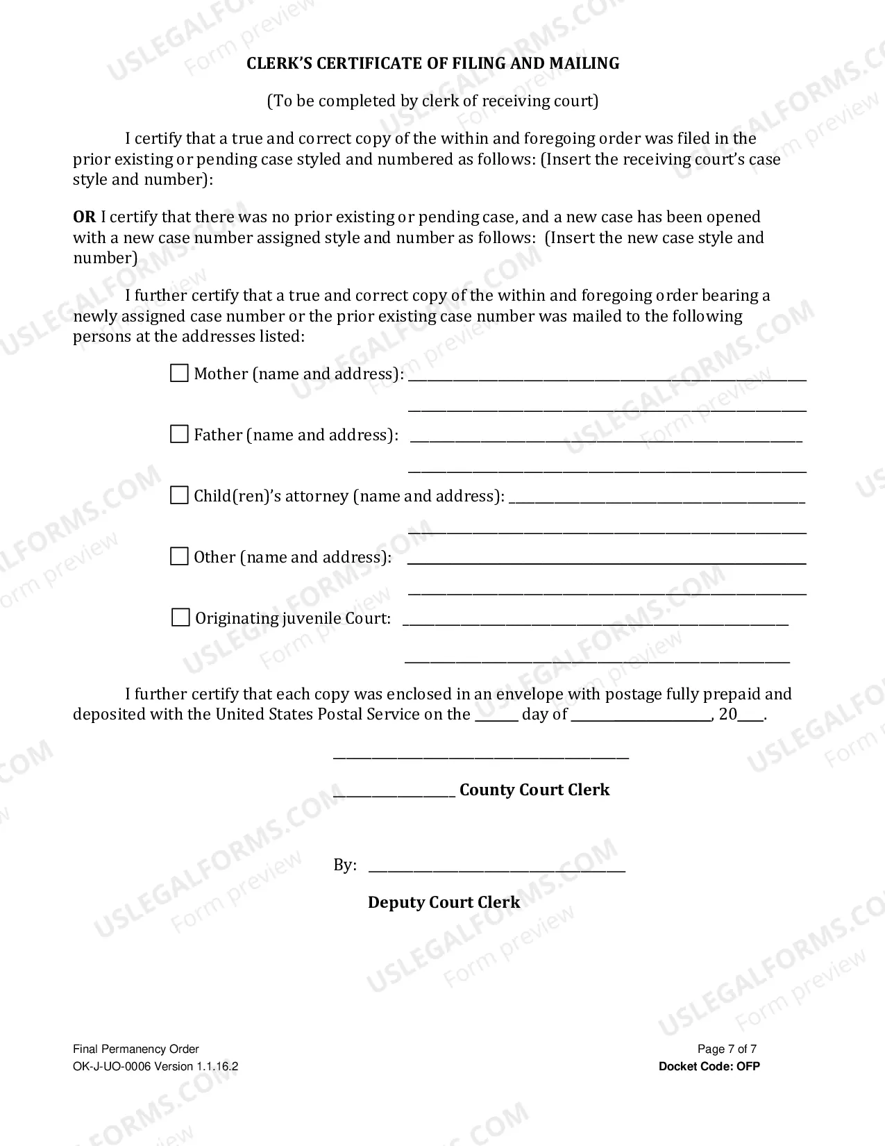 Preview Final Permanency Order (Exit Order)