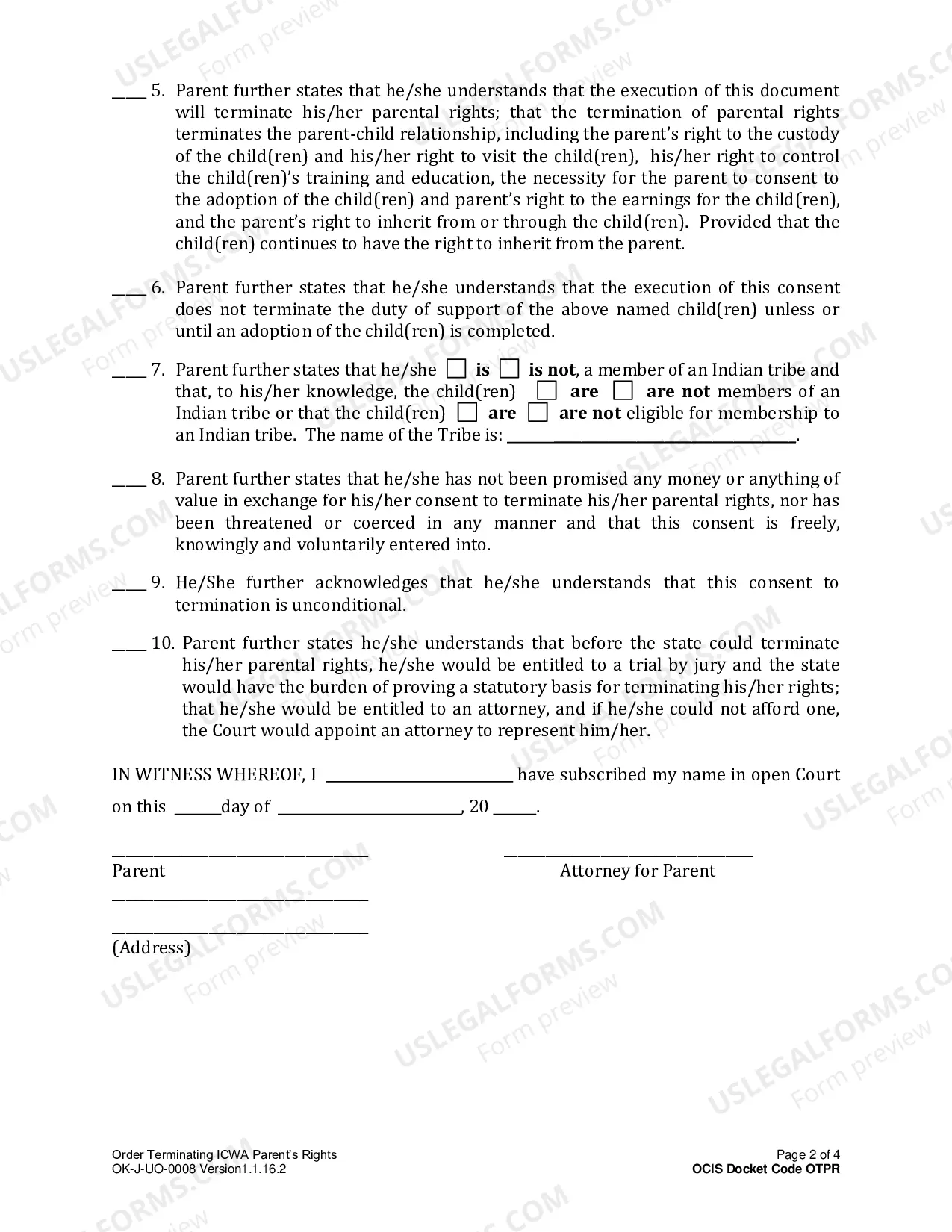 Preview ICWA Compliant Request Consent to Termination of Parental Rights and Court's Findings and Order Termination the Natural Parent's Rights