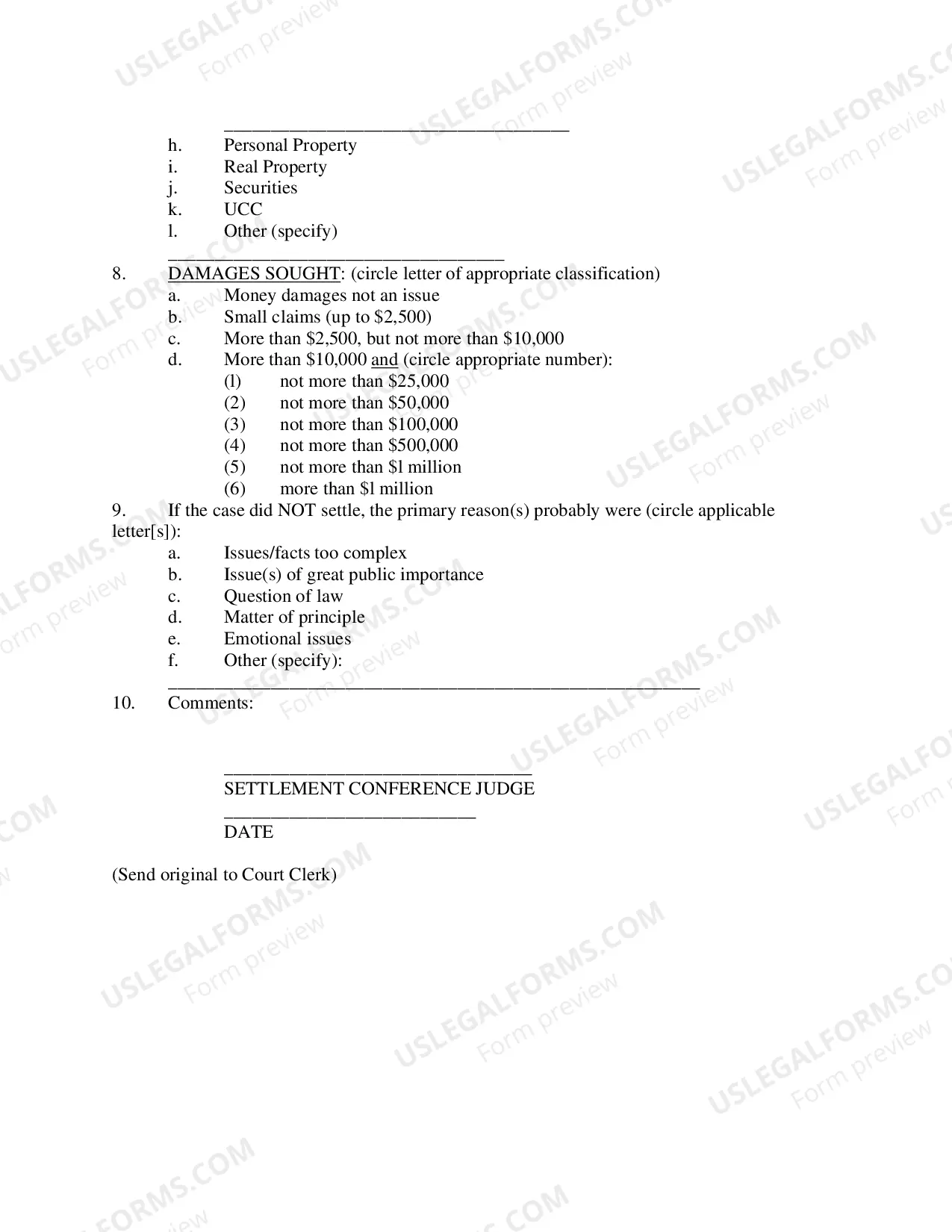 Preview Report of Settlement Conference.